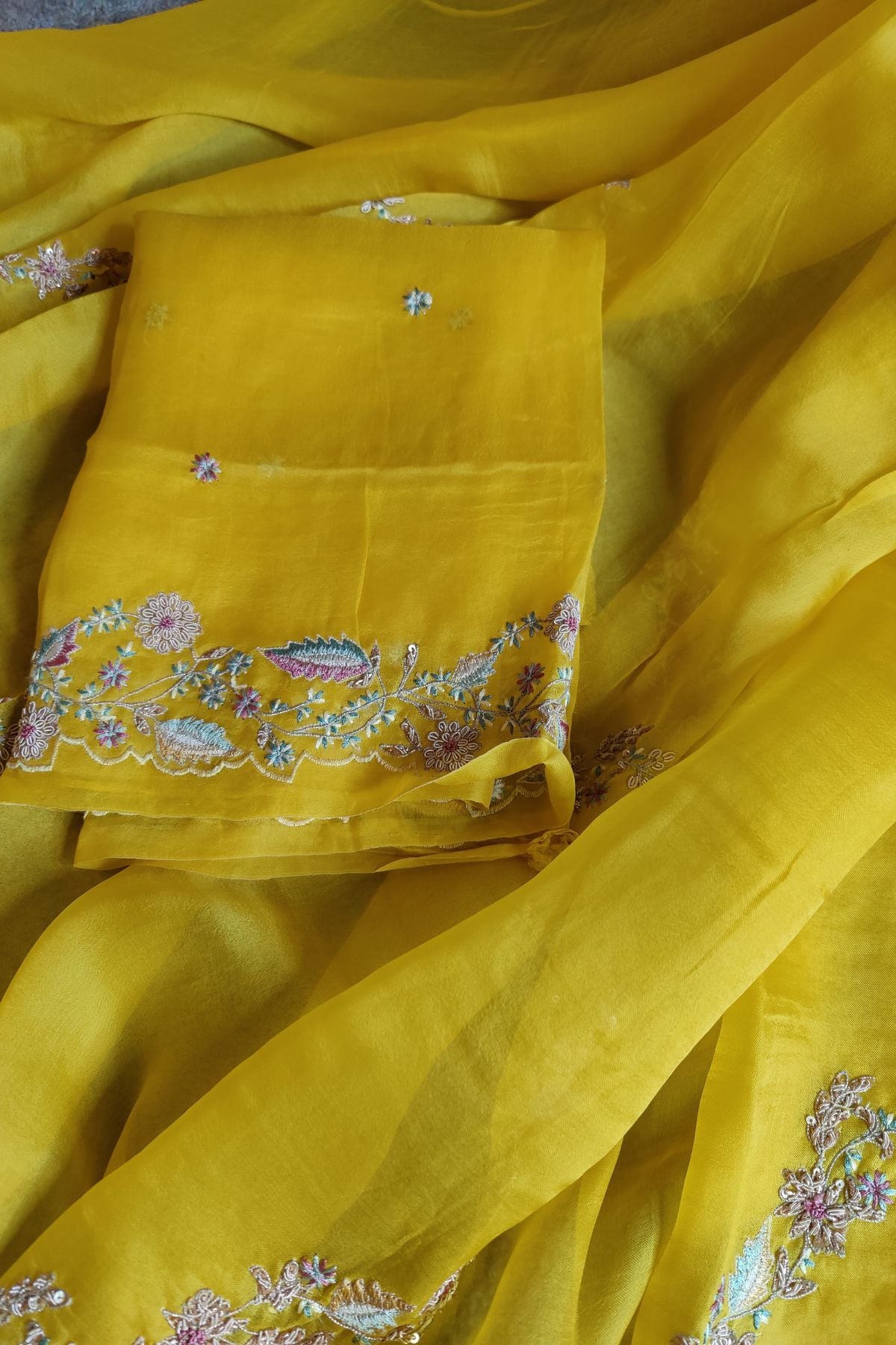YELLOW ORGANZA PURE HANDLOOM EMBROIDERY SAREE