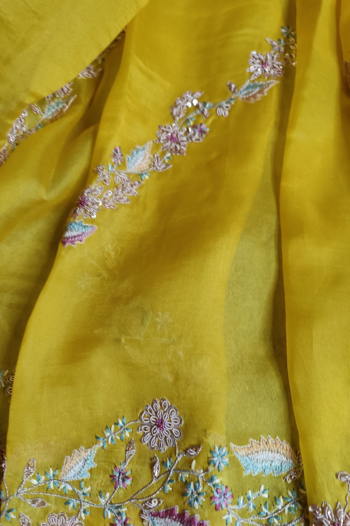 YELLOW ORGANZA PURE HANDLOOM EMBROIDERY SAREE