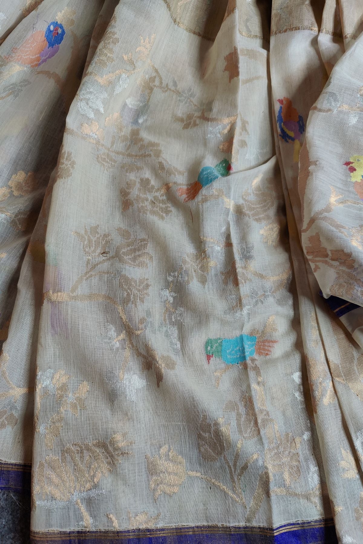 BEIGE HALF TASSAR AND HALF PONDRU KHADI PURE HANDLOOM SAREE