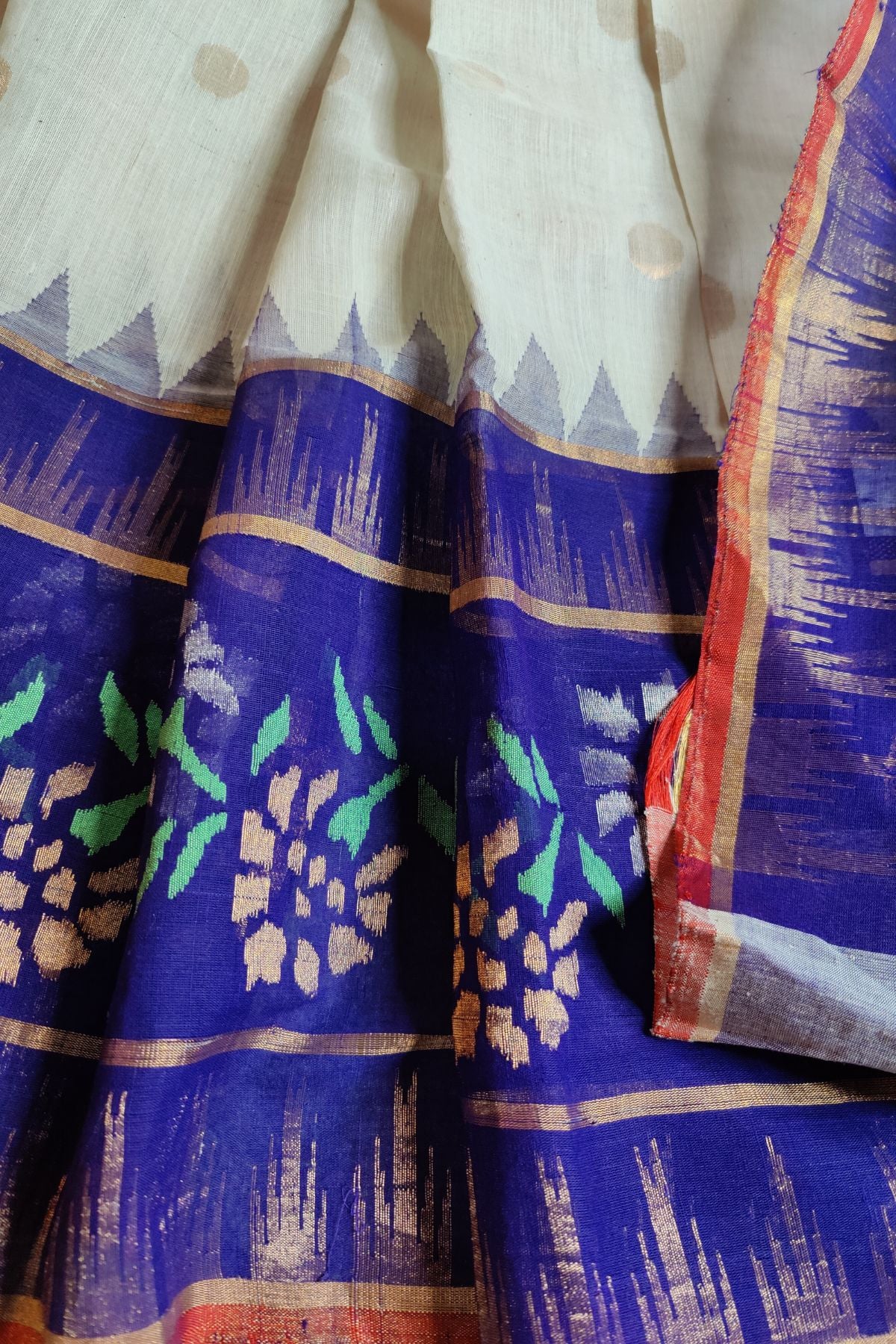 OFF WHITE TASSAR COTTON PURE HANDLOOM KHADI SAREE