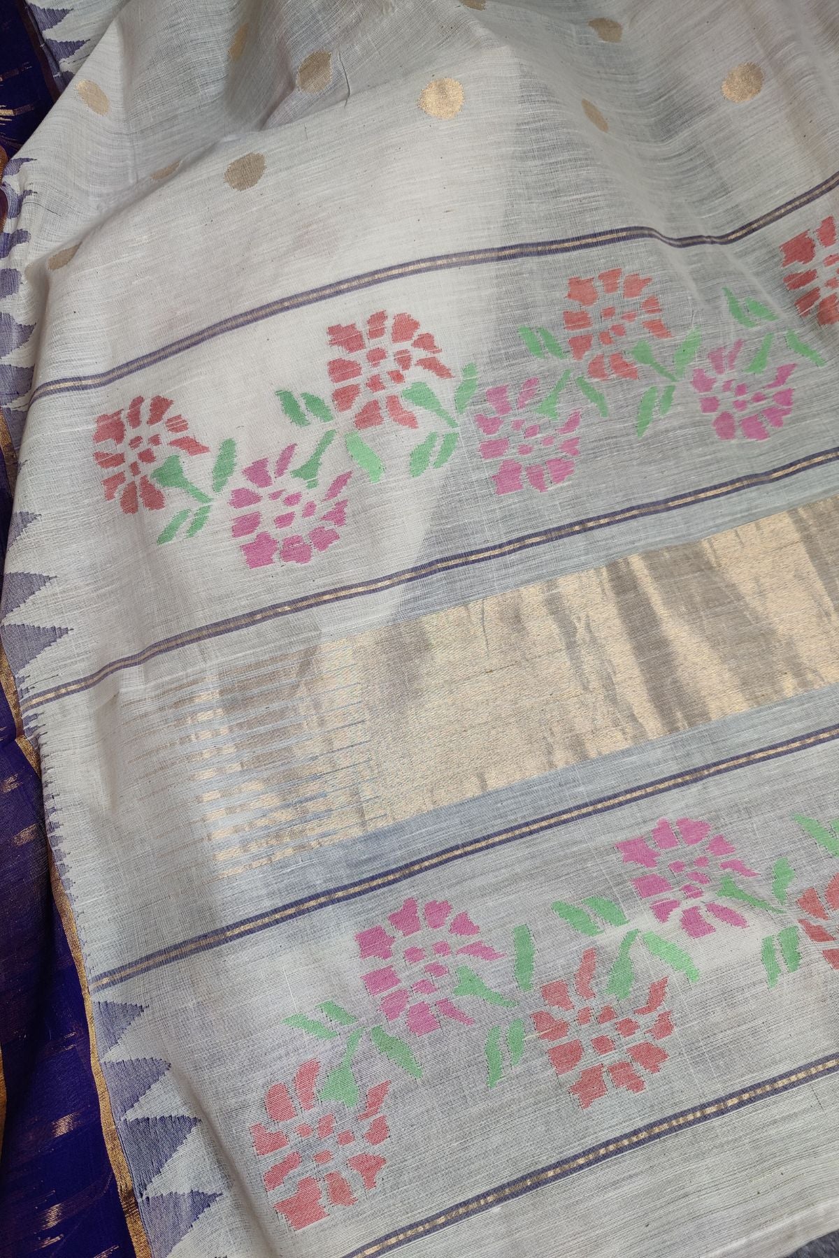 OFF WHITE TASSAR COTTON PURE HANDLOOM KHADI SAREE