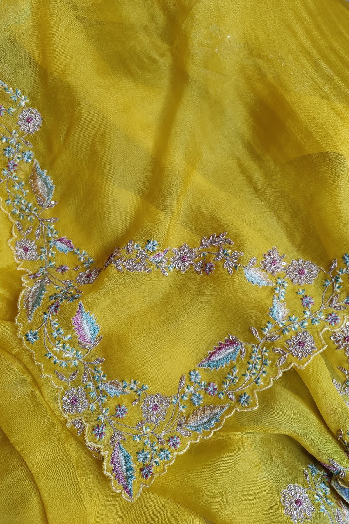 YELLOW ORGANZA PURE HANDLOOM EMBROIDERY SAREE
