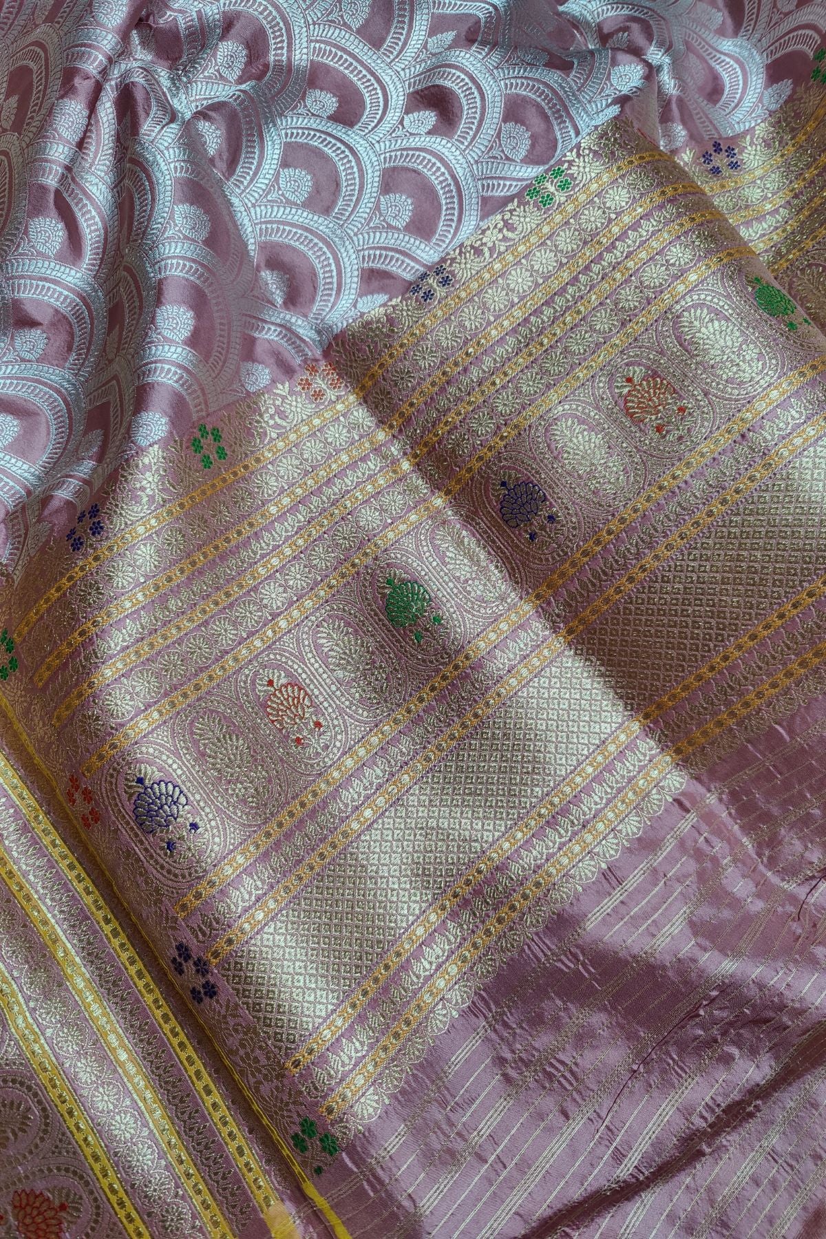 POWDER PINK SILK PURE HANDLOOM BANARASI SAREE