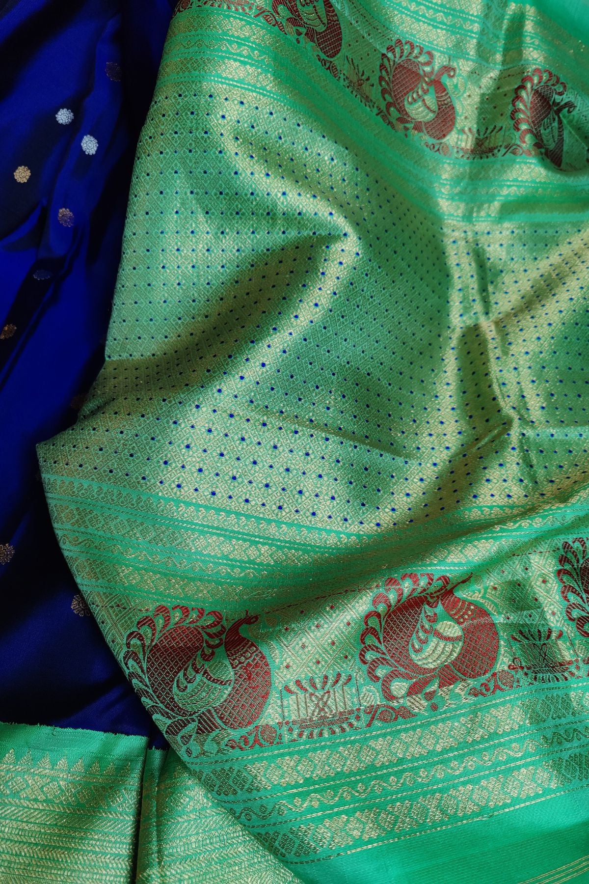 BLUE PURE SILK HANDLOOM GADWAL SAREE
