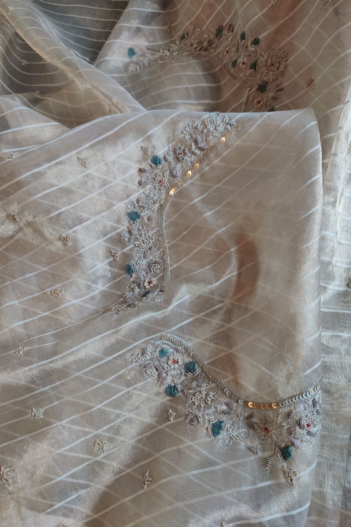 CREAM TISSUE PURE HANDLOOM EMBROIDERY SAREE