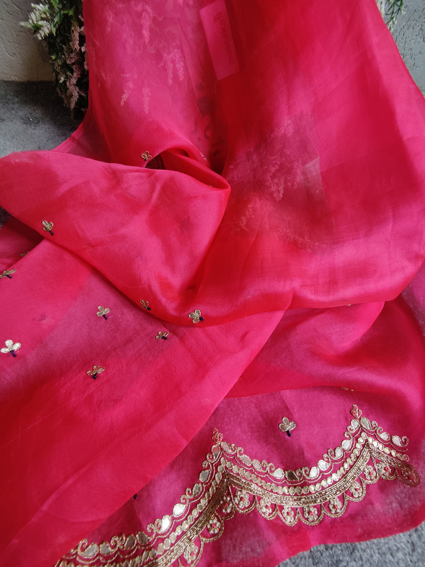 CANDY PINK ORGANZA PURE HANDLOOM EMBROIDERY SAREE