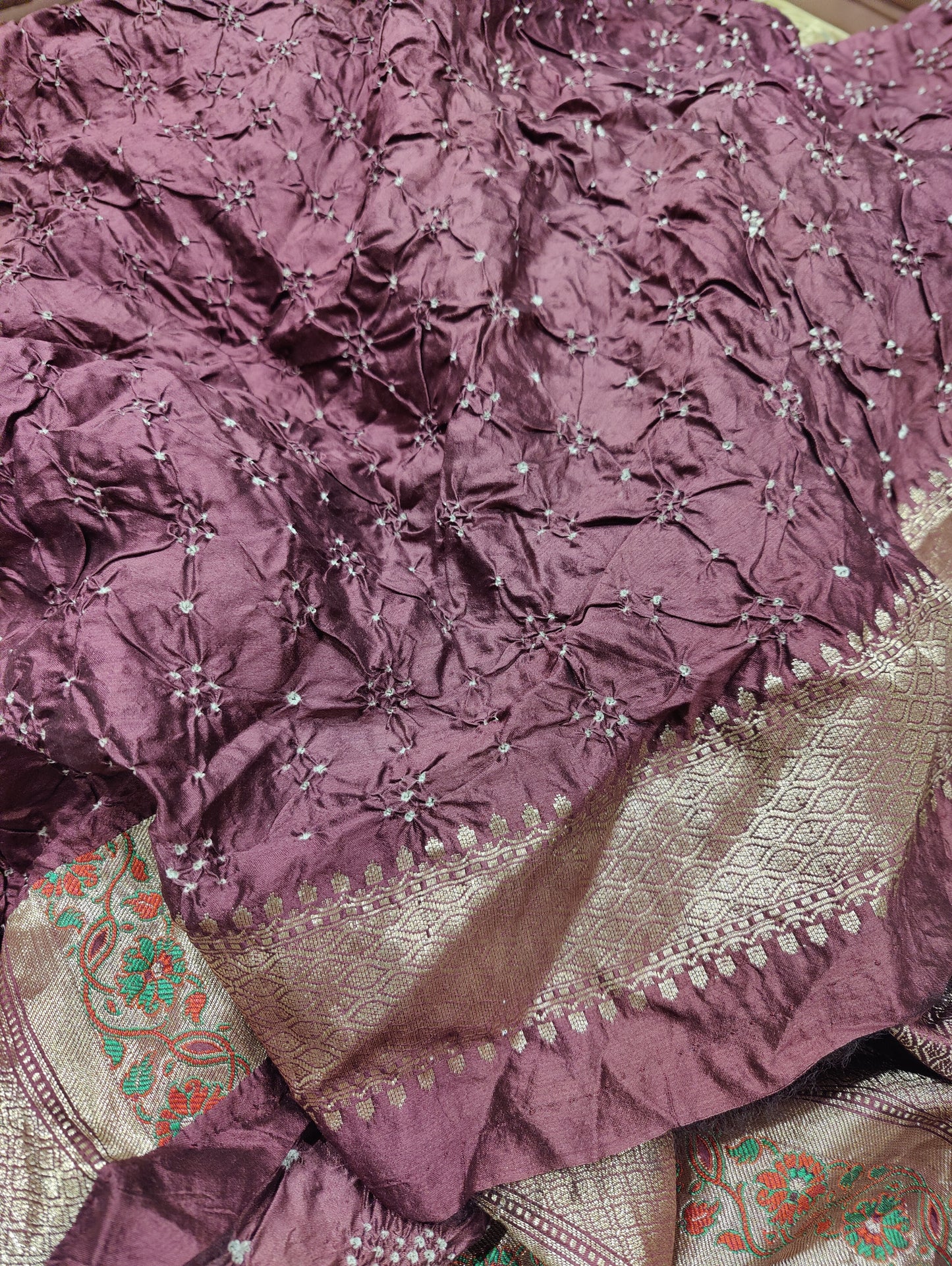 SHADED MOUVE MUNGA TASSAR PURE HANDLOOM BANDHEJ SAREE