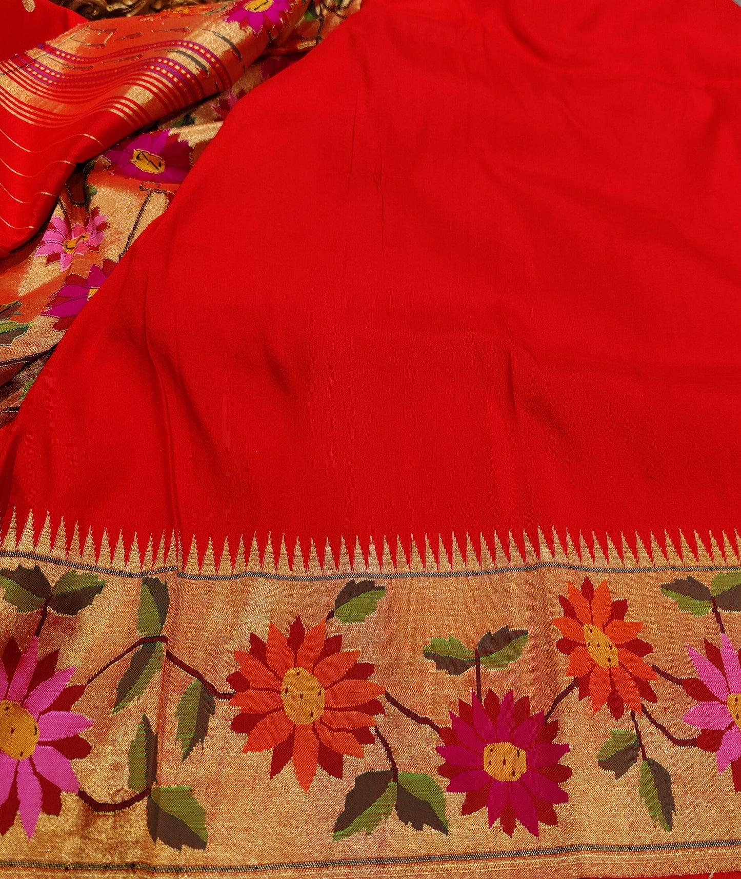 RED PURE SILK HANDLOOM PAITHANI SAREE