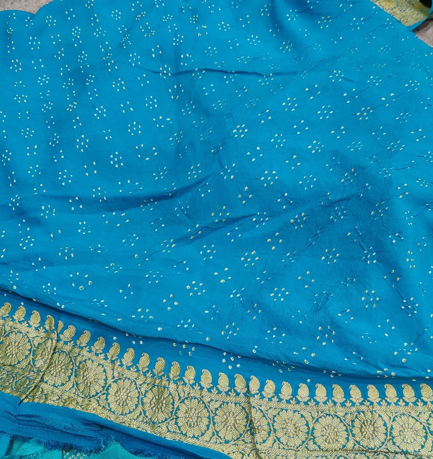 BLUE GEORGETTE PURE HANDLOOM BANDHEJ SAREE
