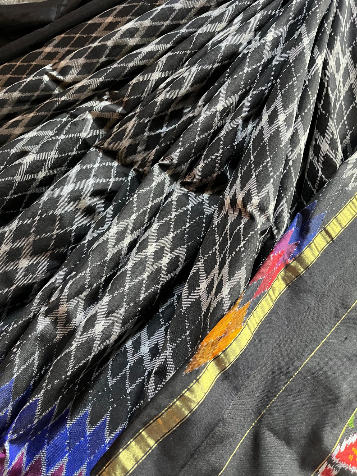 BLACK SILK PURE HANDLOOM IKKAT SAREE