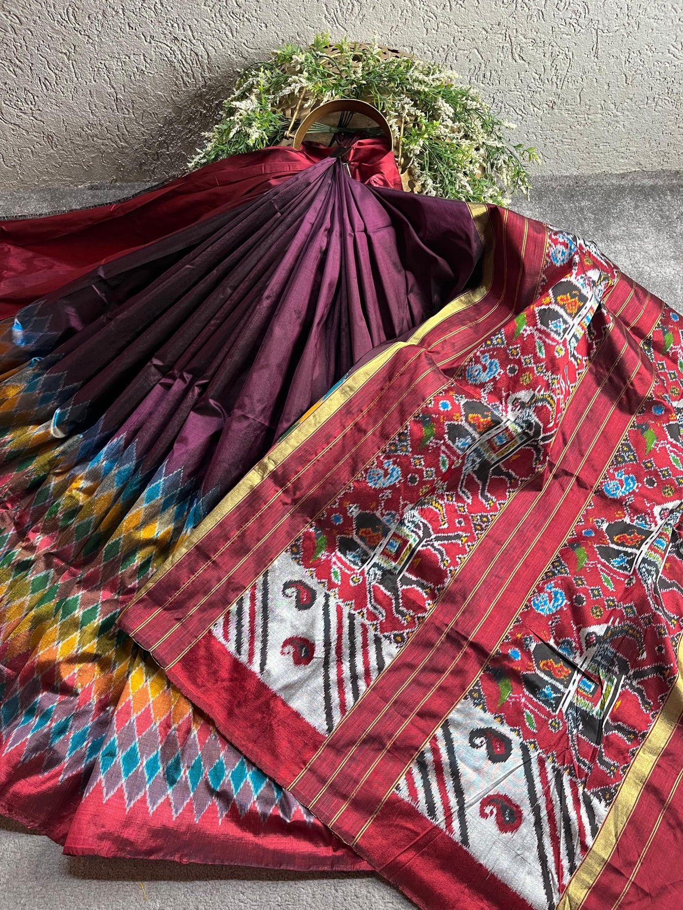 WINE SILK PURE HANDLOOM IKKAT SAREE
