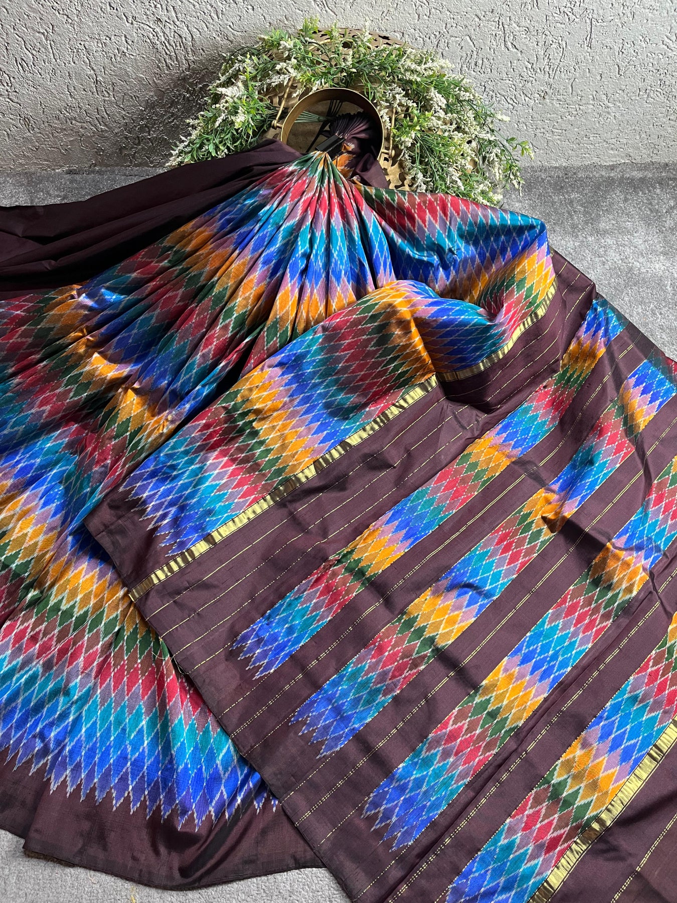 BROWN SILK PURE HANDLOOM IKKAT SAREE
