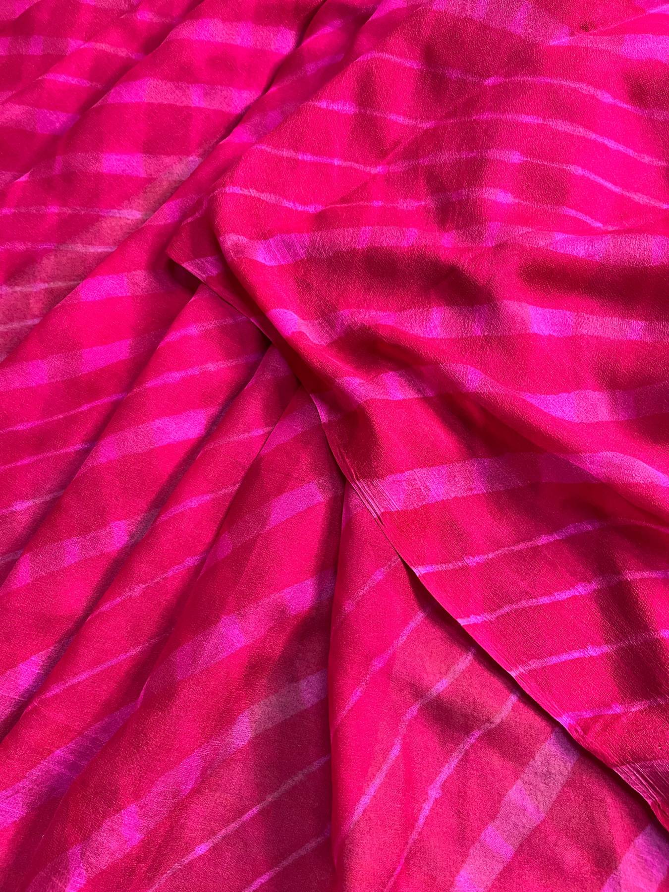 PINK CHIFFON PURE HANDLOOM LEHERIYA SAREE