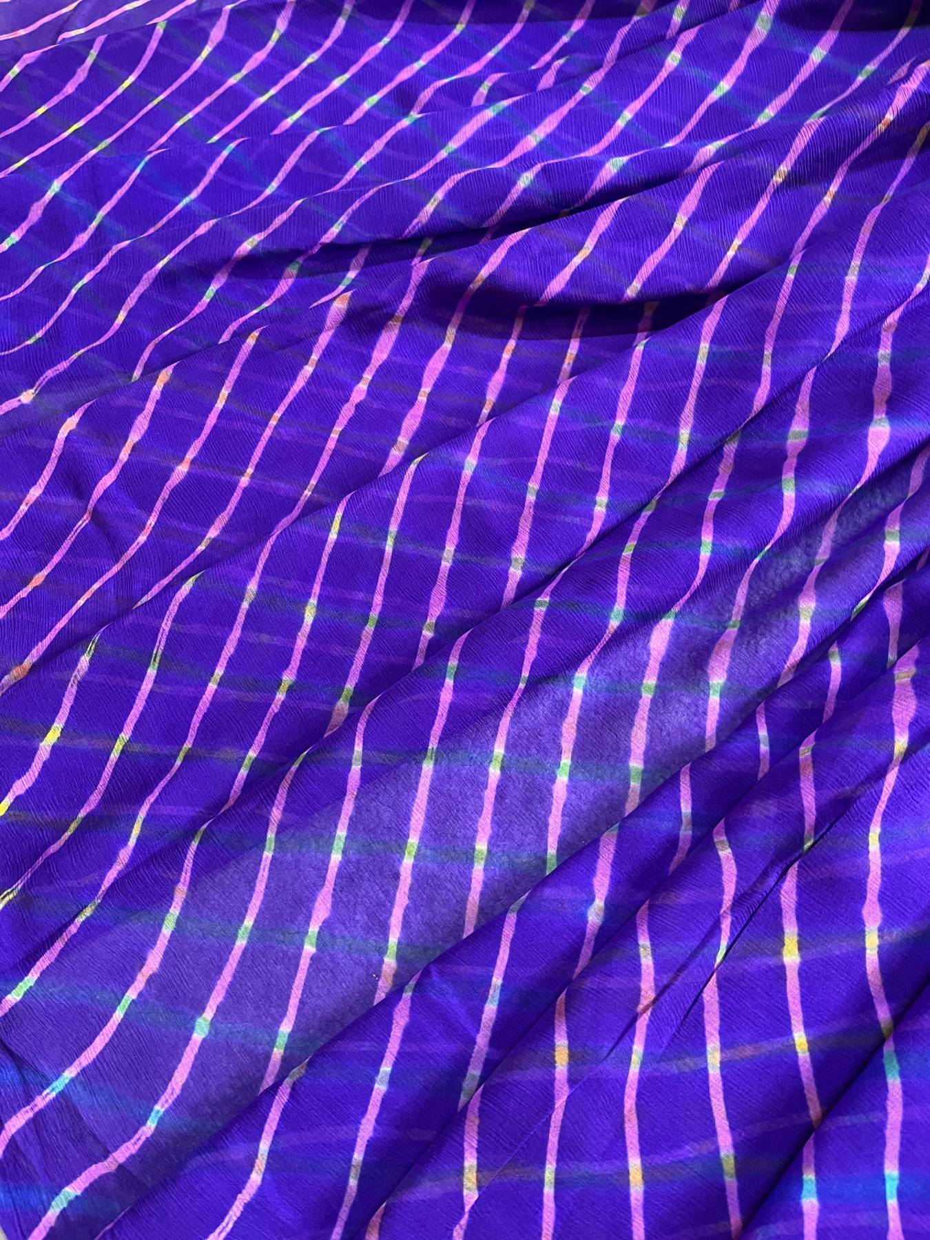 DARK PURPLE CHIFFON PURE HANDLOOM LEHRIYA SAREE