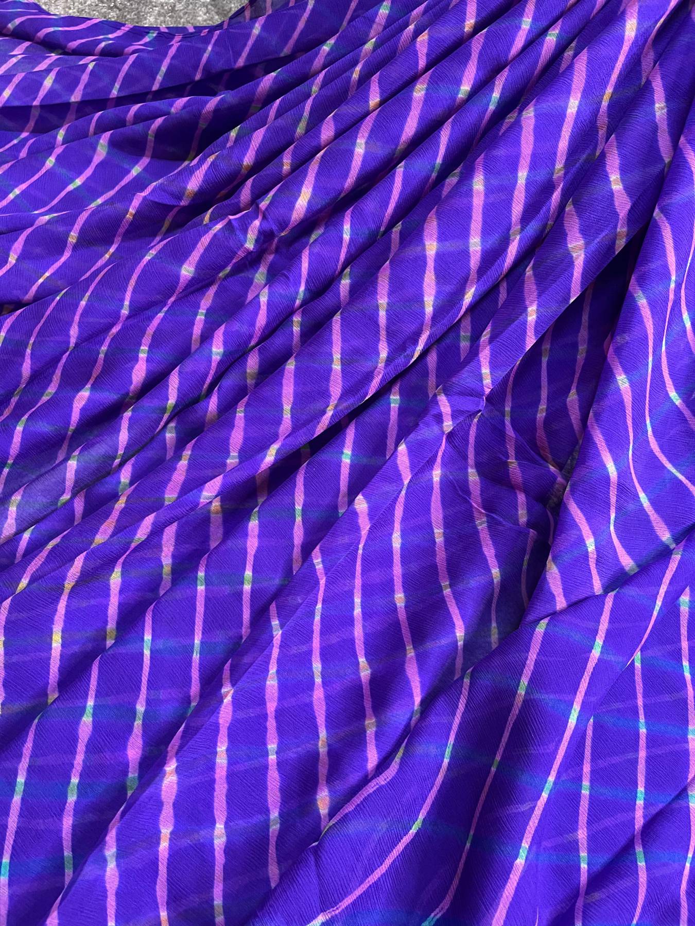 DARK PURPLE CHIFFON PURE HANDLOOM LEHRIYA SAREE