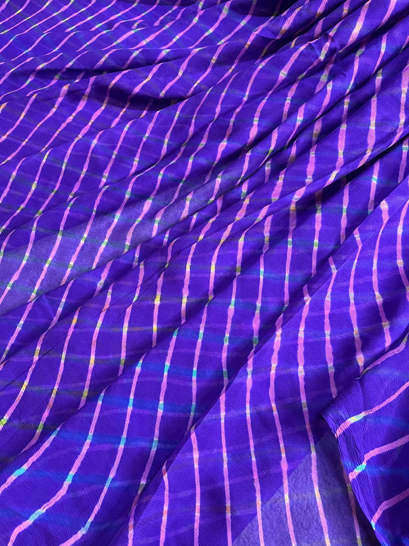 DARK PURPLE CHIFFON PURE HANDLOOM LEHRIYA SAREE