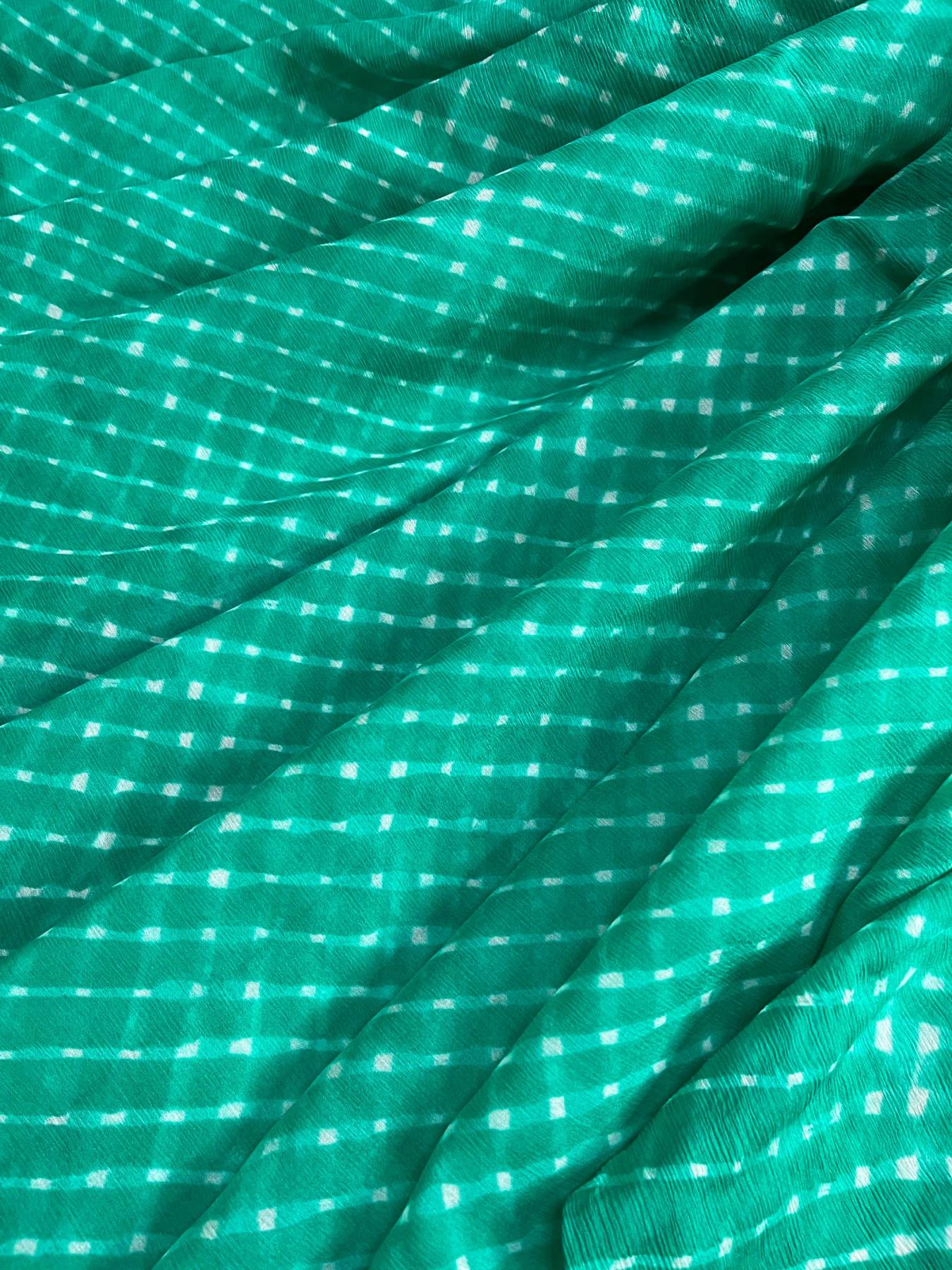 SEA GREEN CHIFFON PURE HANDLOOM LEHERIYA SAREE