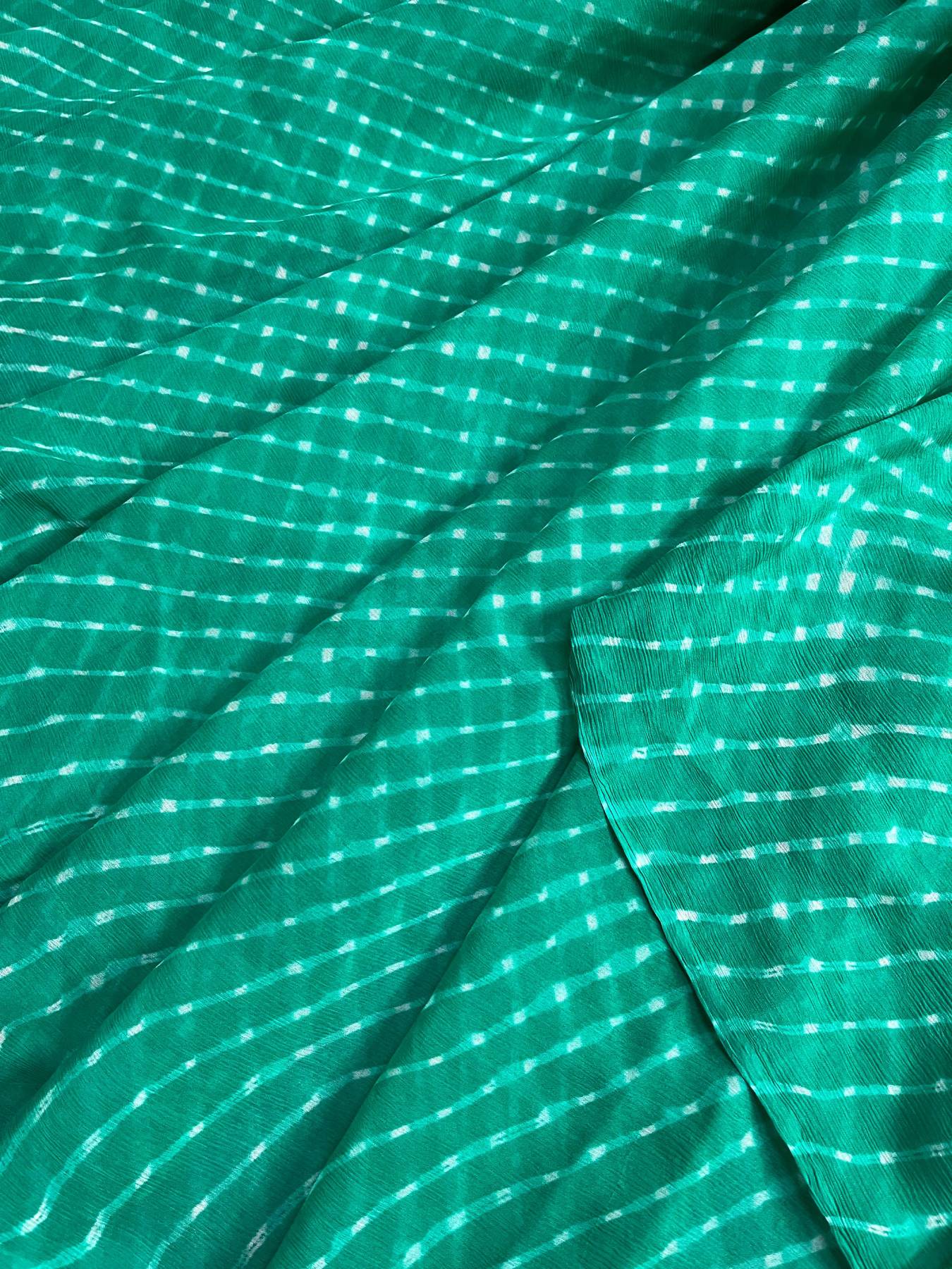 SEA GREEN CHIFFON PURE HANDLOOM LEHERIYA SAREE