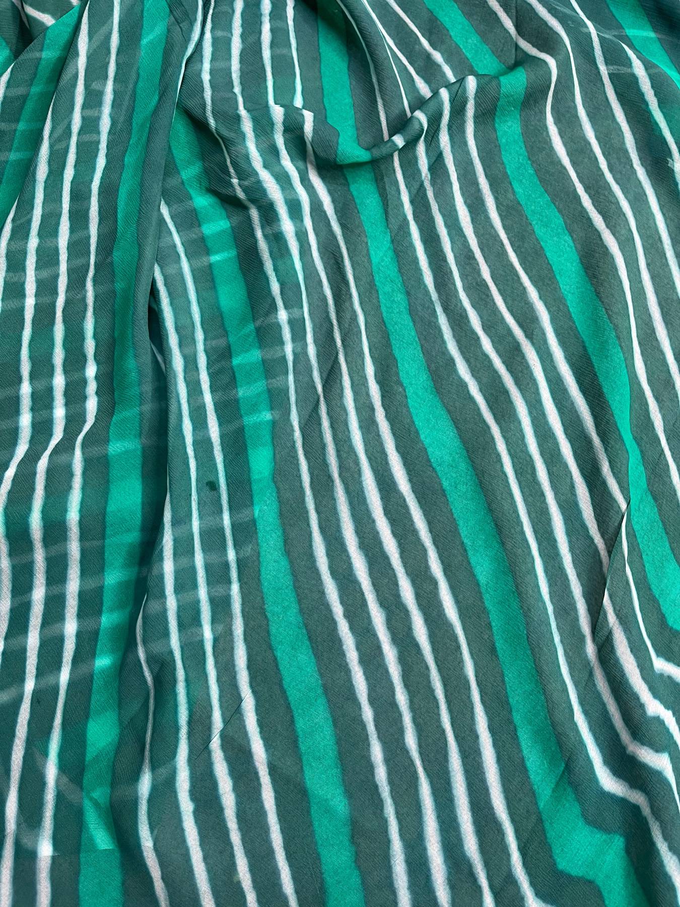 GREEN AND WHITE CHIFFON PURE HANDLOOM LEHERIYA SAREE