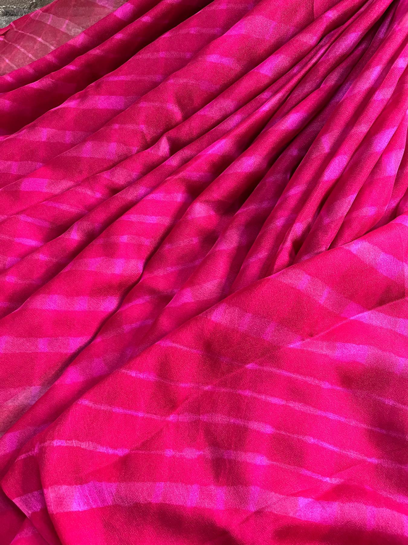 PINK CHIFFON PURE HANDLOOM LEHERIYA SAREE