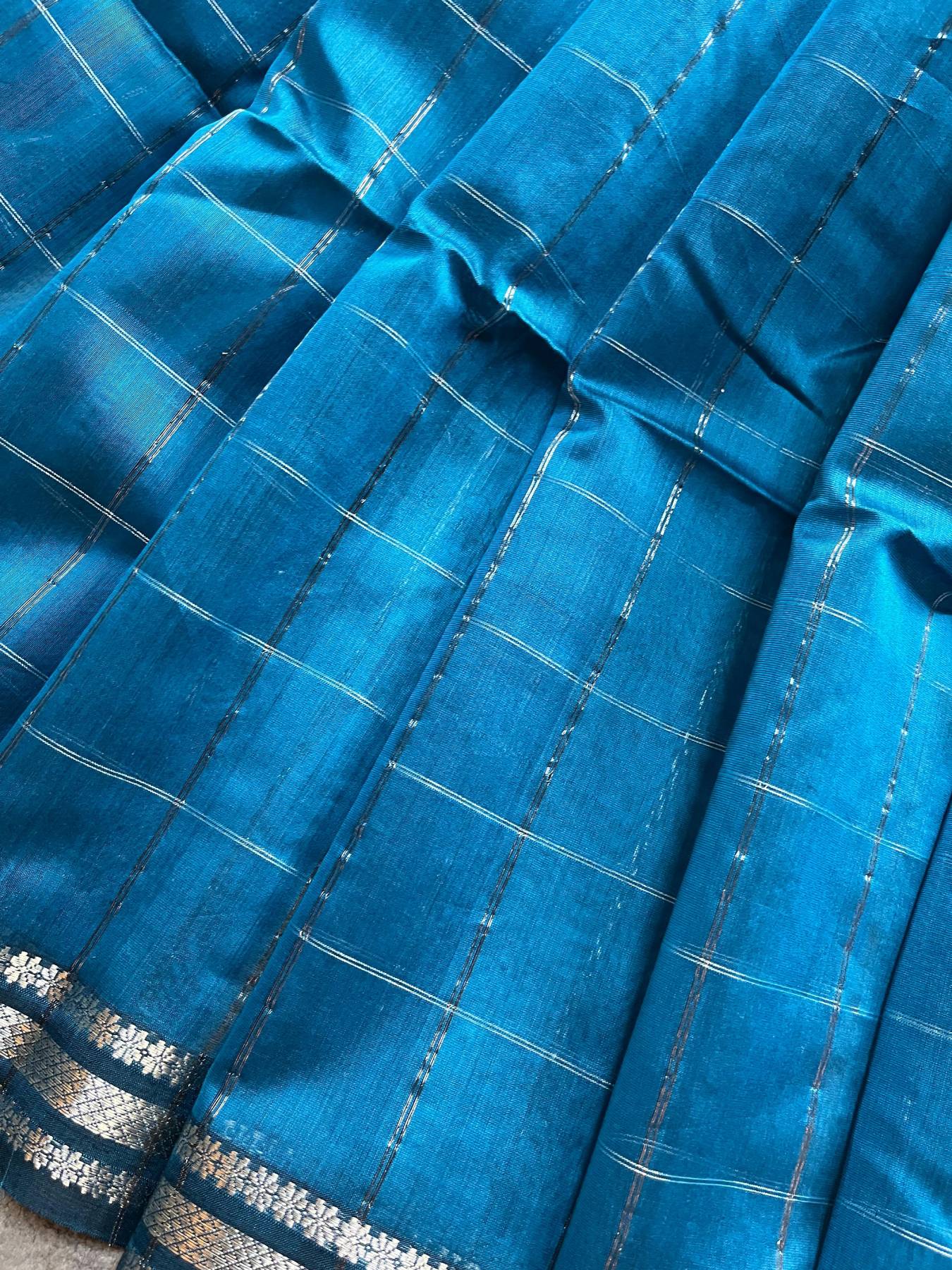 BLUE SICO PURE HANDLOOM MAHESHWARI SAREE