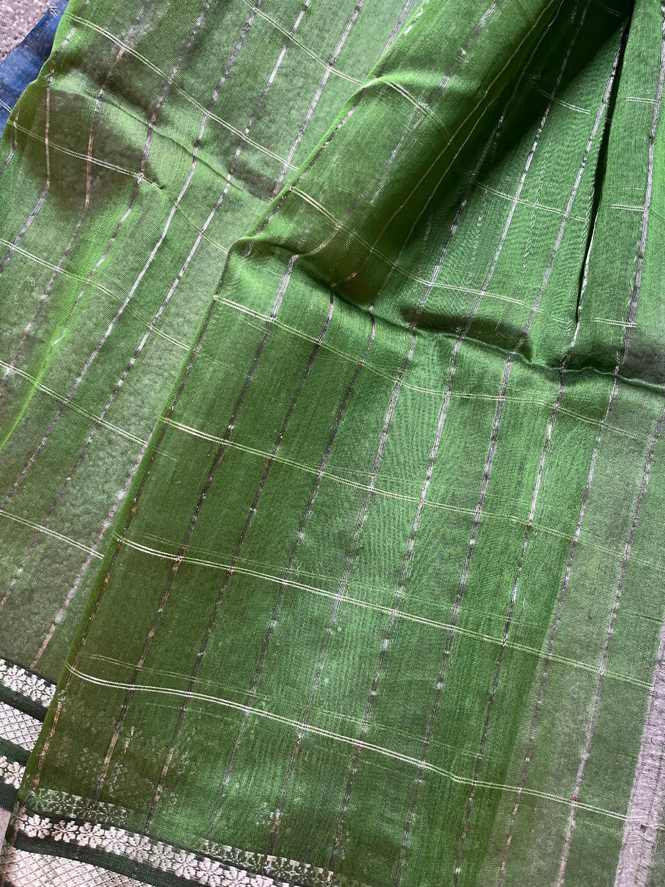 GREEN SICO PURE HANDLOOM MAHESHWARI SAREE