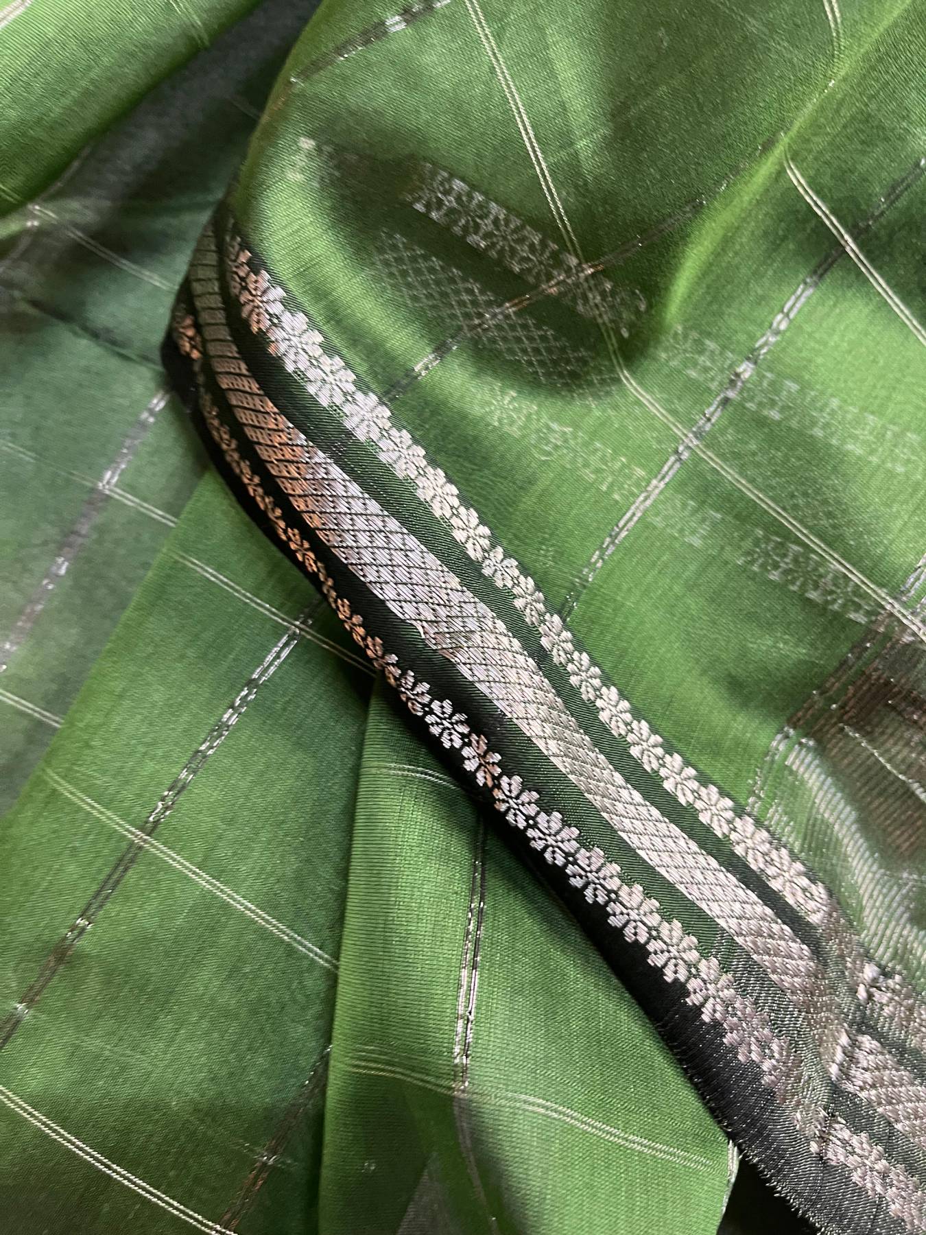 GREEN SICO PURE HANDLOOM MAHESHWARI SAREE
