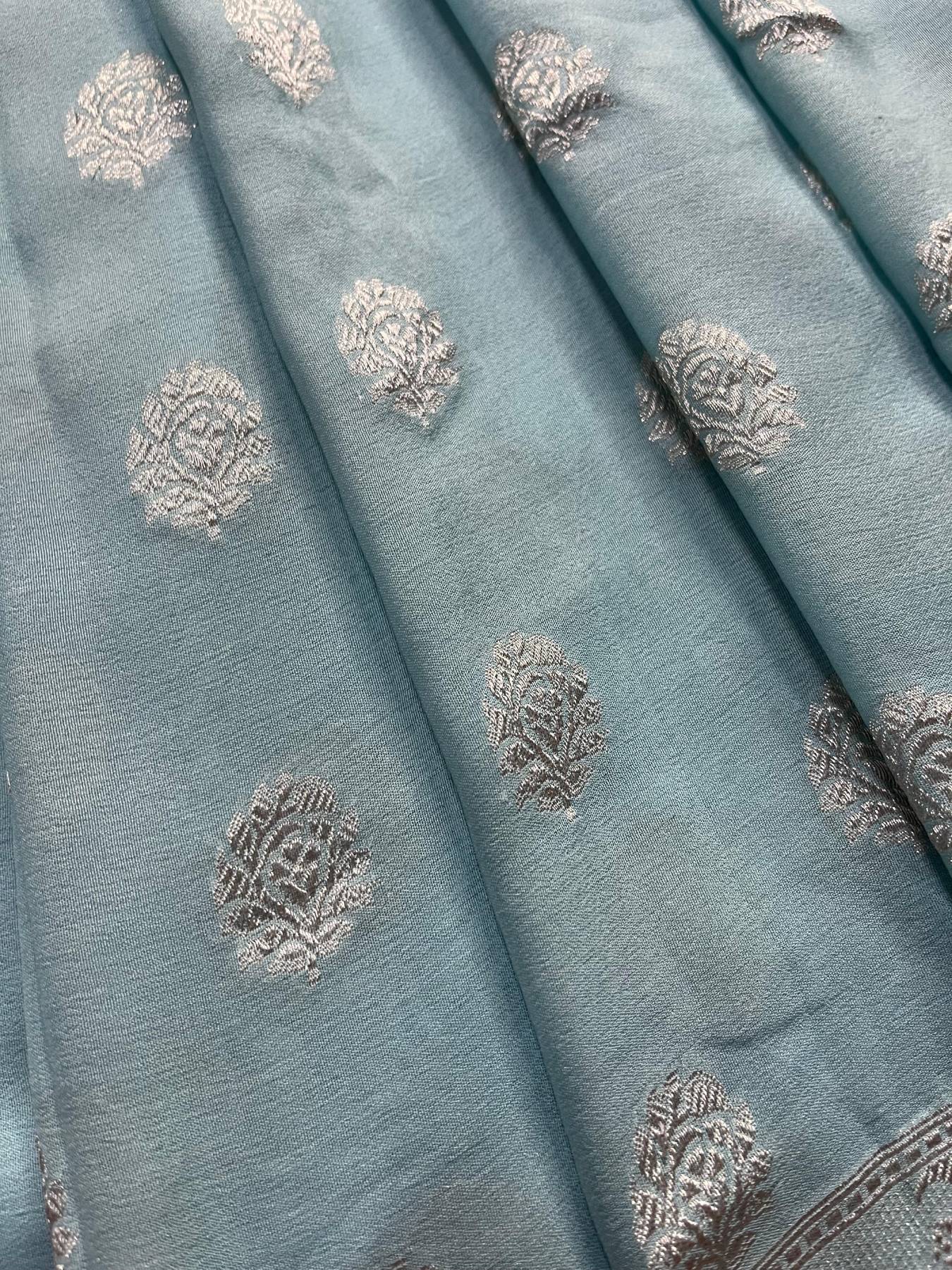 POWDER BLUE CHIFFON PURE HANDLOOM BANARASI SAREE