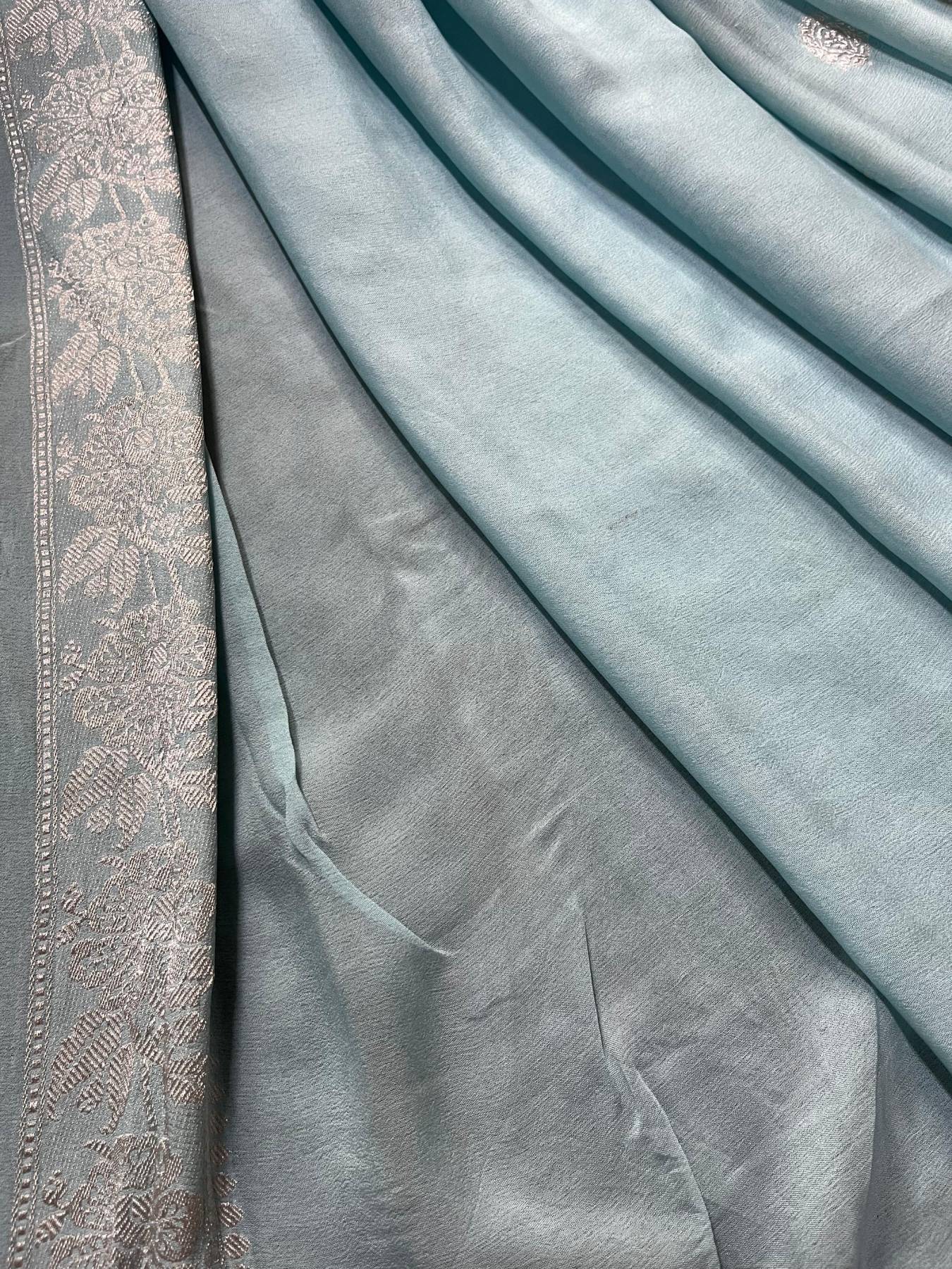 POWDER BLUE CHIFFON PURE HANDLOOM BANARASI SAREE