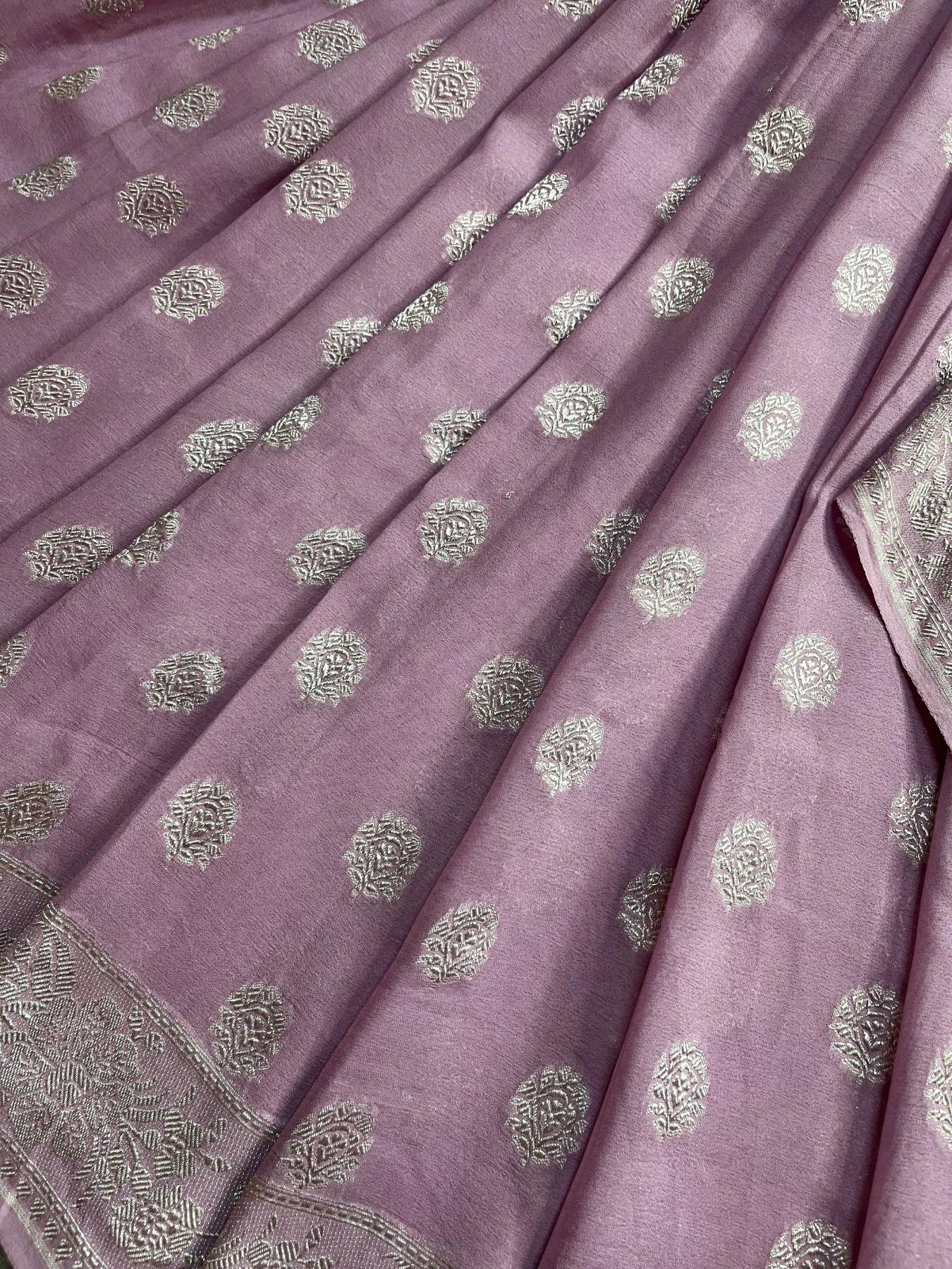 LILAC CHIFFON PURE HANDLOOM BANARASI SAREE