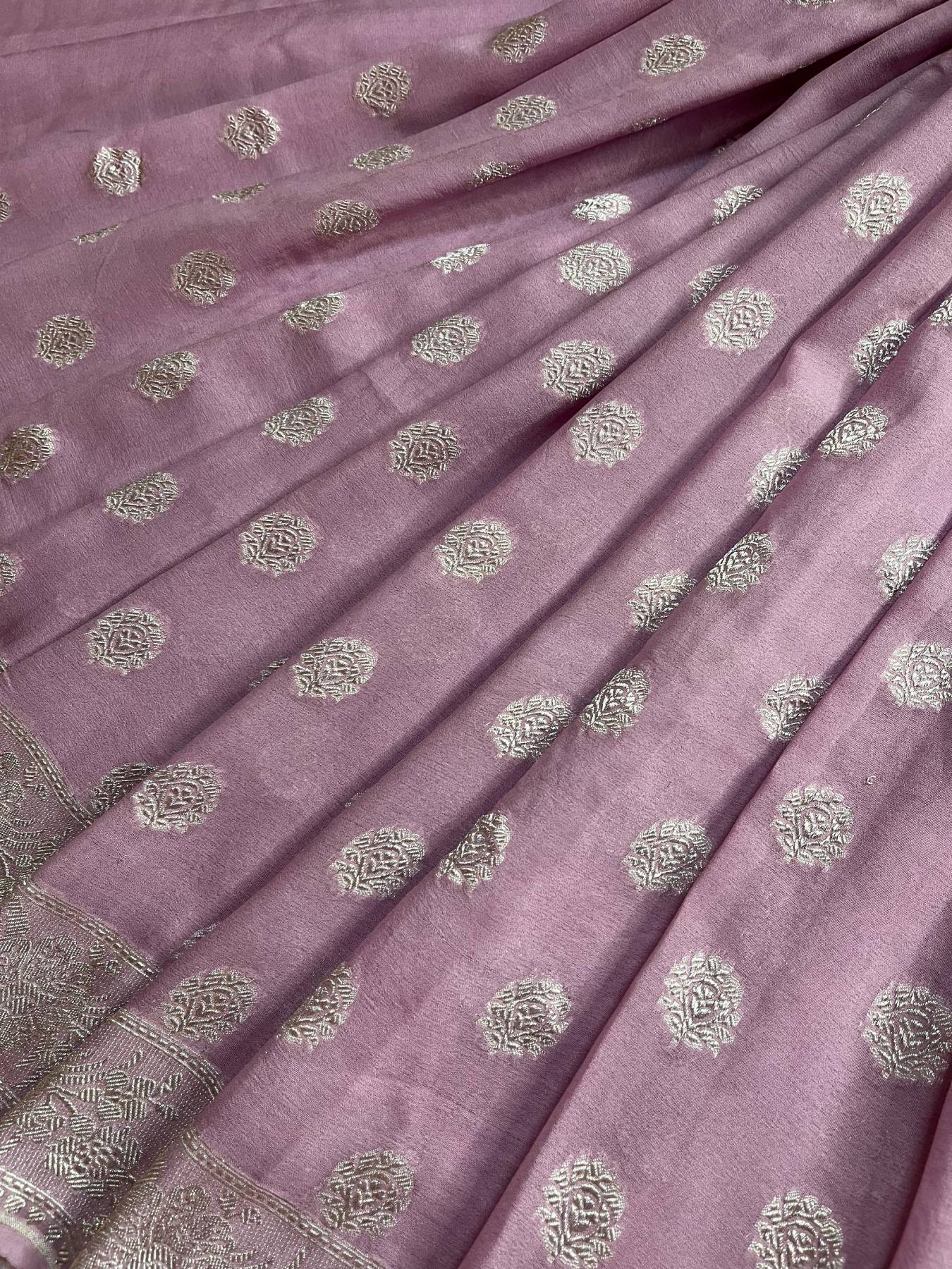 LILAC CHIFFON PURE HANDLOOM BANARASI SAREE