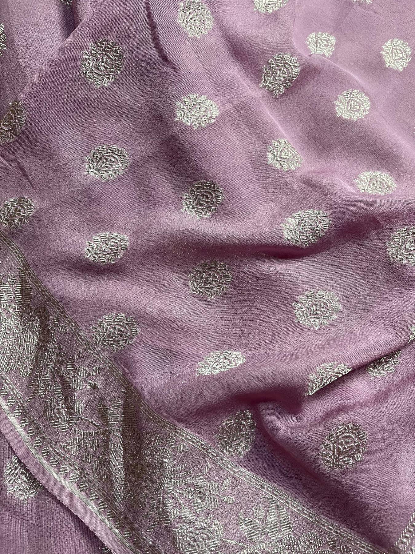 LILAC CHIFFON PURE HANDLOOM BANARASI SAREE