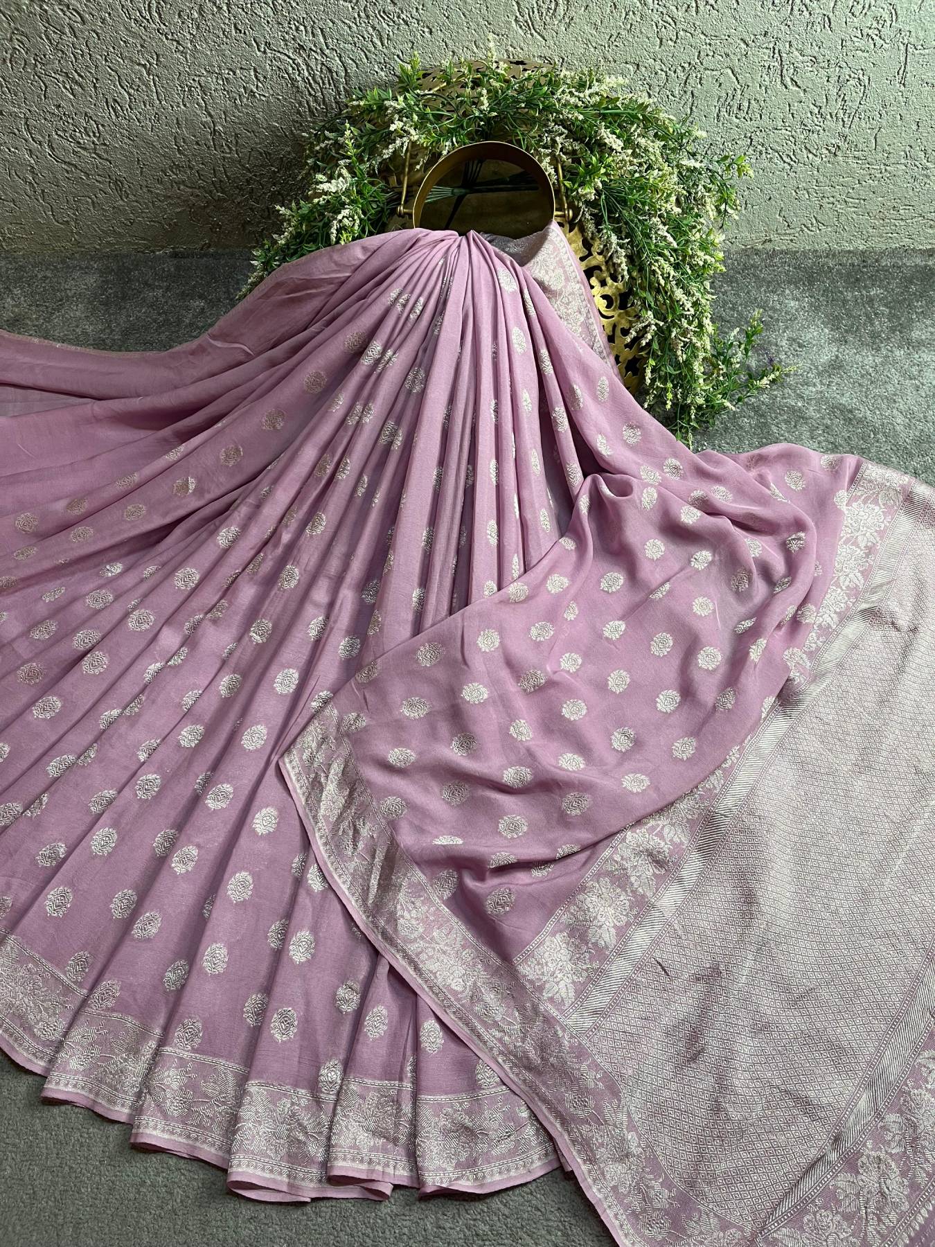 LILAC CHIFFON PURE HANDLOOM BANARASI SAREE
