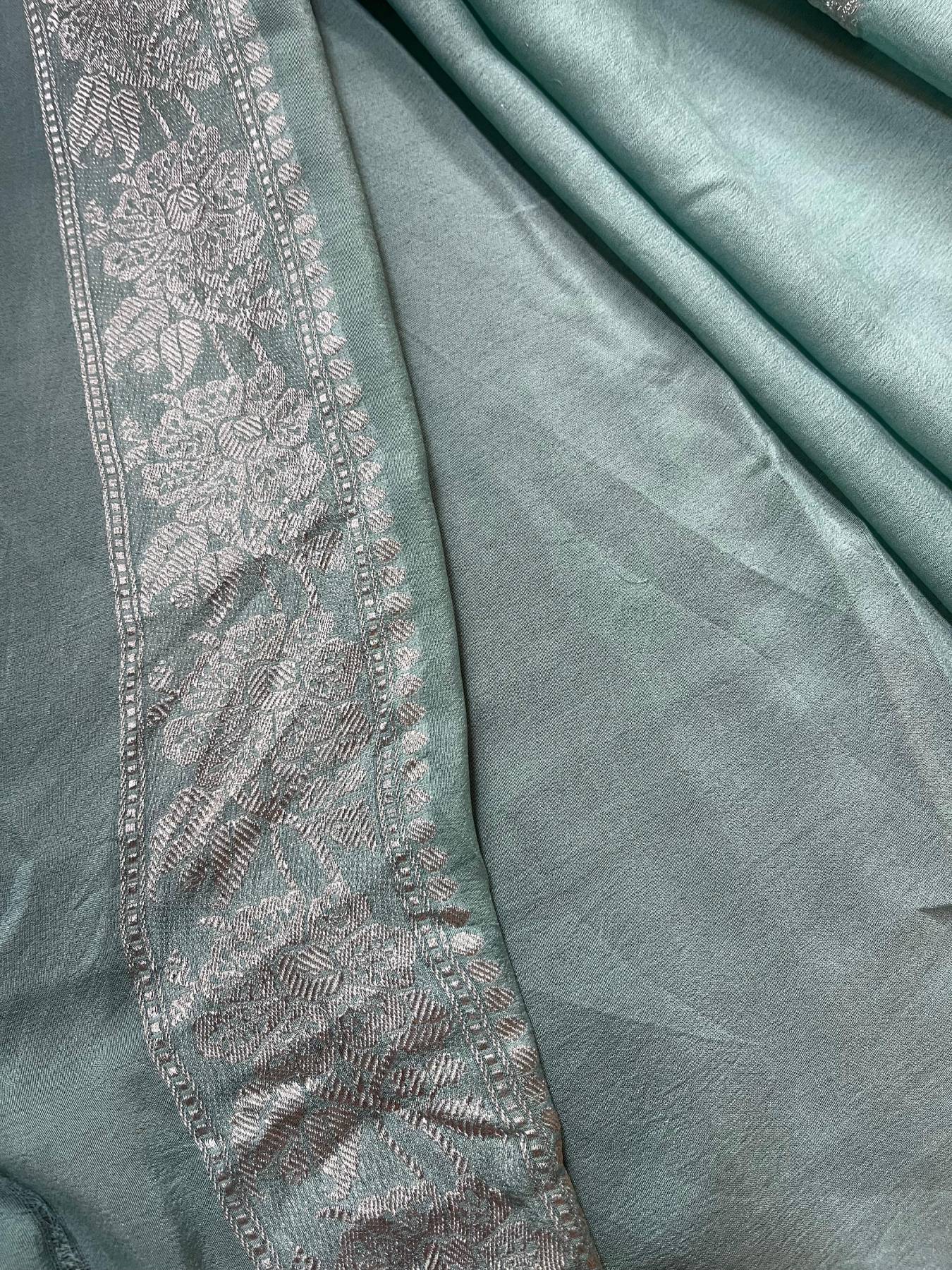 ICE BLUE CHIFFON PURE HANDLOOM BANARASI SAREE