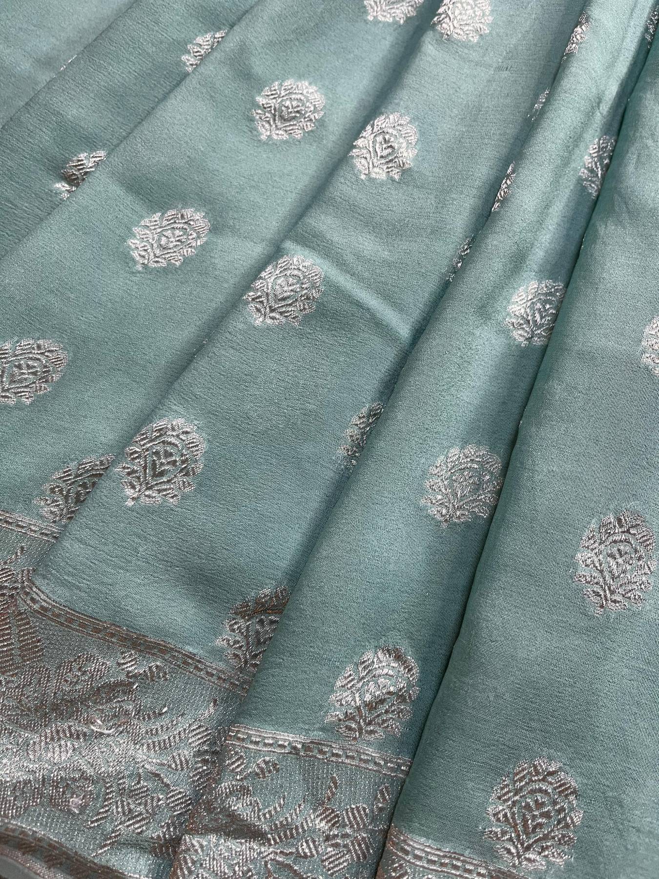 ICE BLUE CHIFFON PURE HANDLOOM BANARASI SAREE