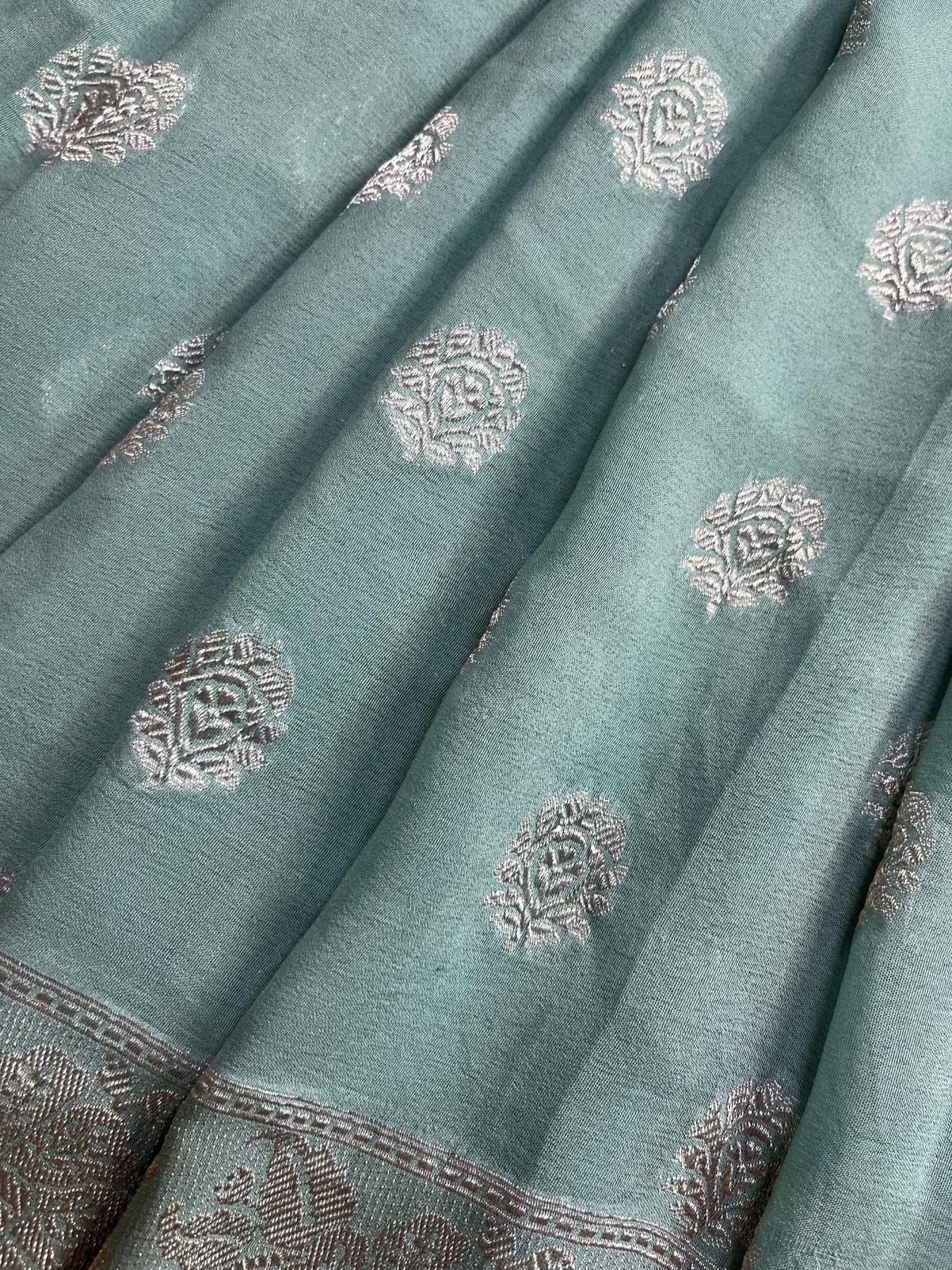 ICE BLUE CHIFFON PURE HANDLOOM BANARASI SAREE