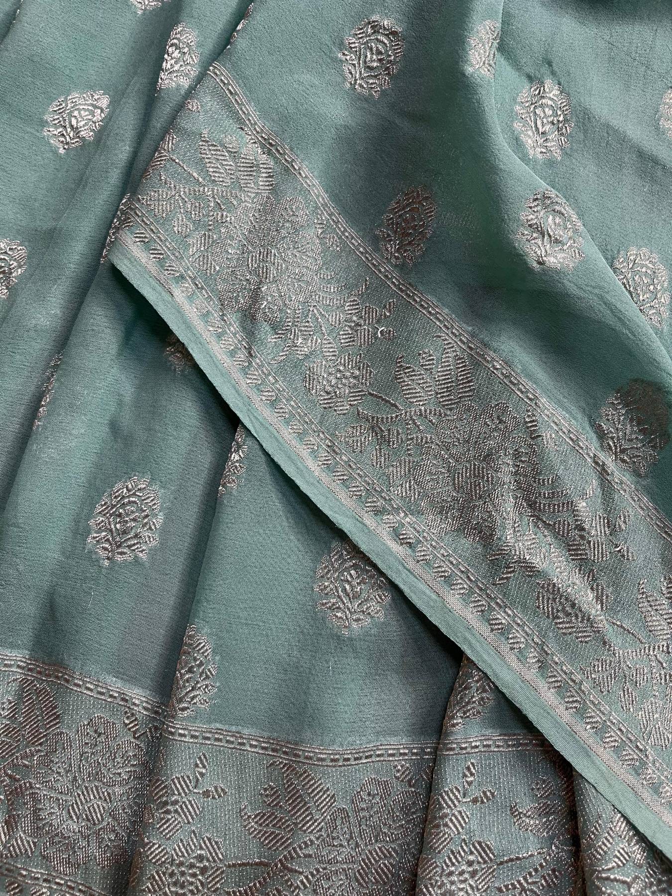 ICE BLUE CHIFFON PURE HANDLOOM BANARASI SAREE
