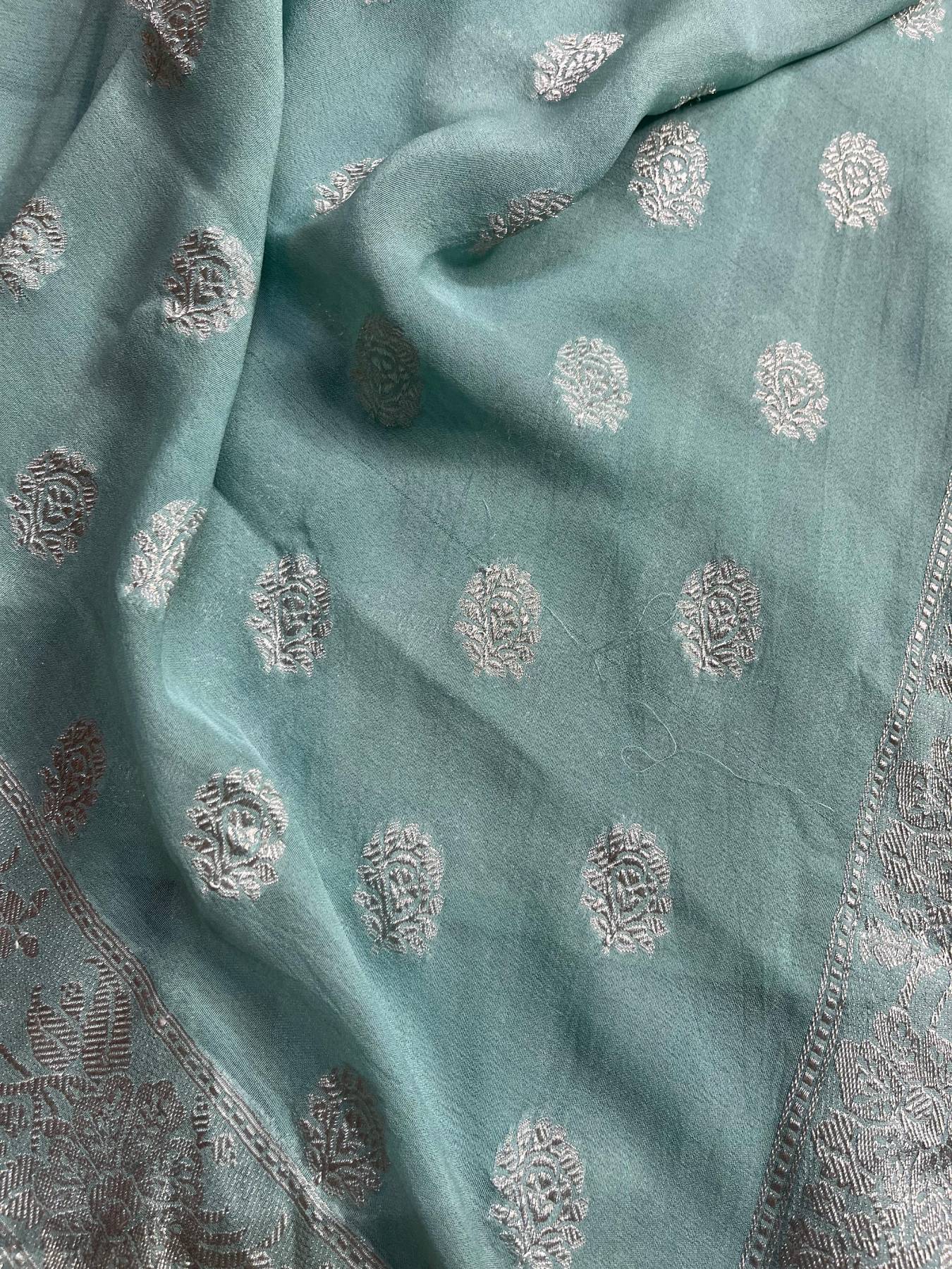 ICE BLUE CHIFFON PURE HANDLOOM BANARASI SAREE