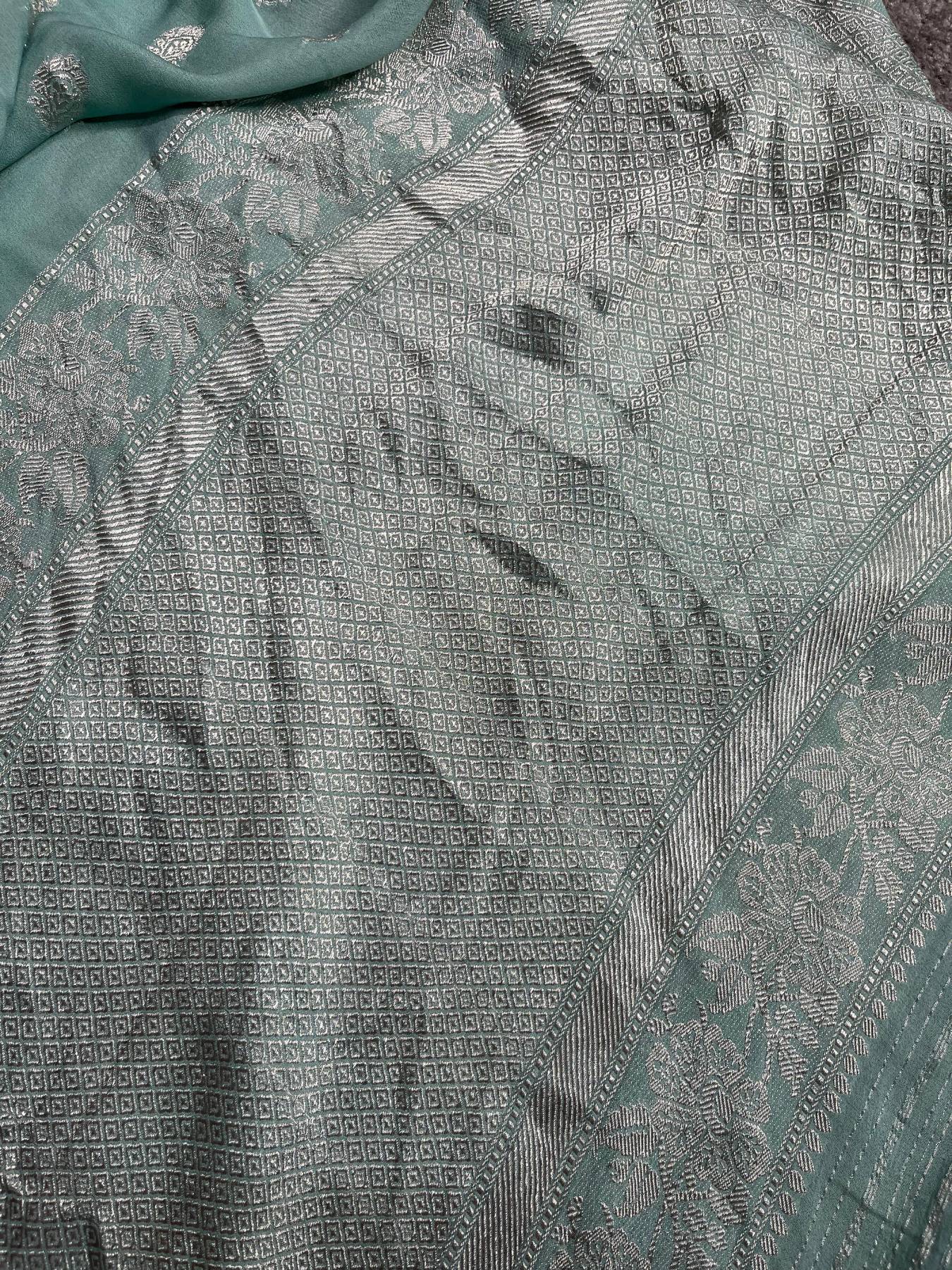 ICE BLUE CHIFFON PURE HANDLOOM BANARASI SAREE
