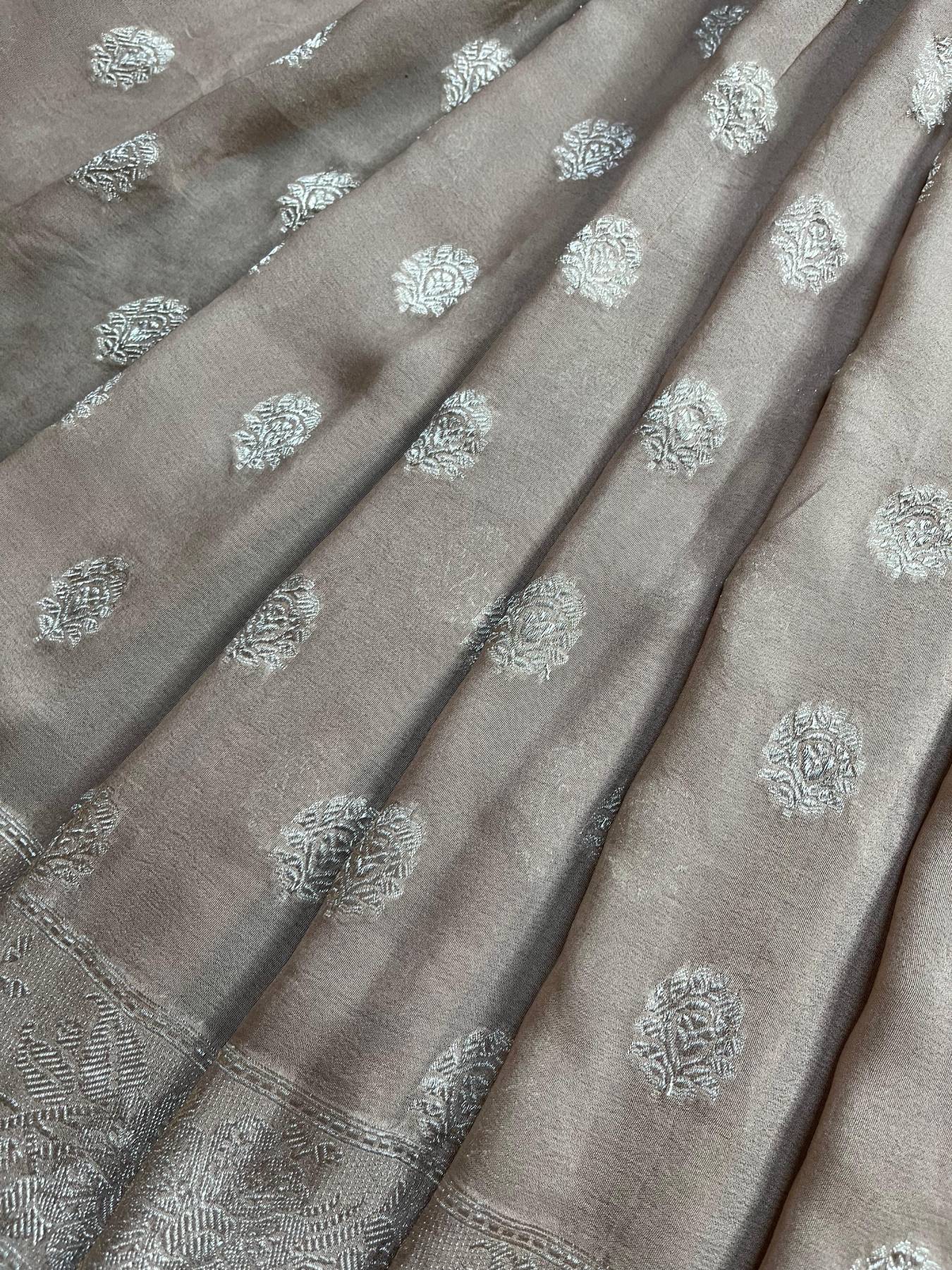 BEIGE CHIFFON PURE HANDLOOM BANARASI SAREE