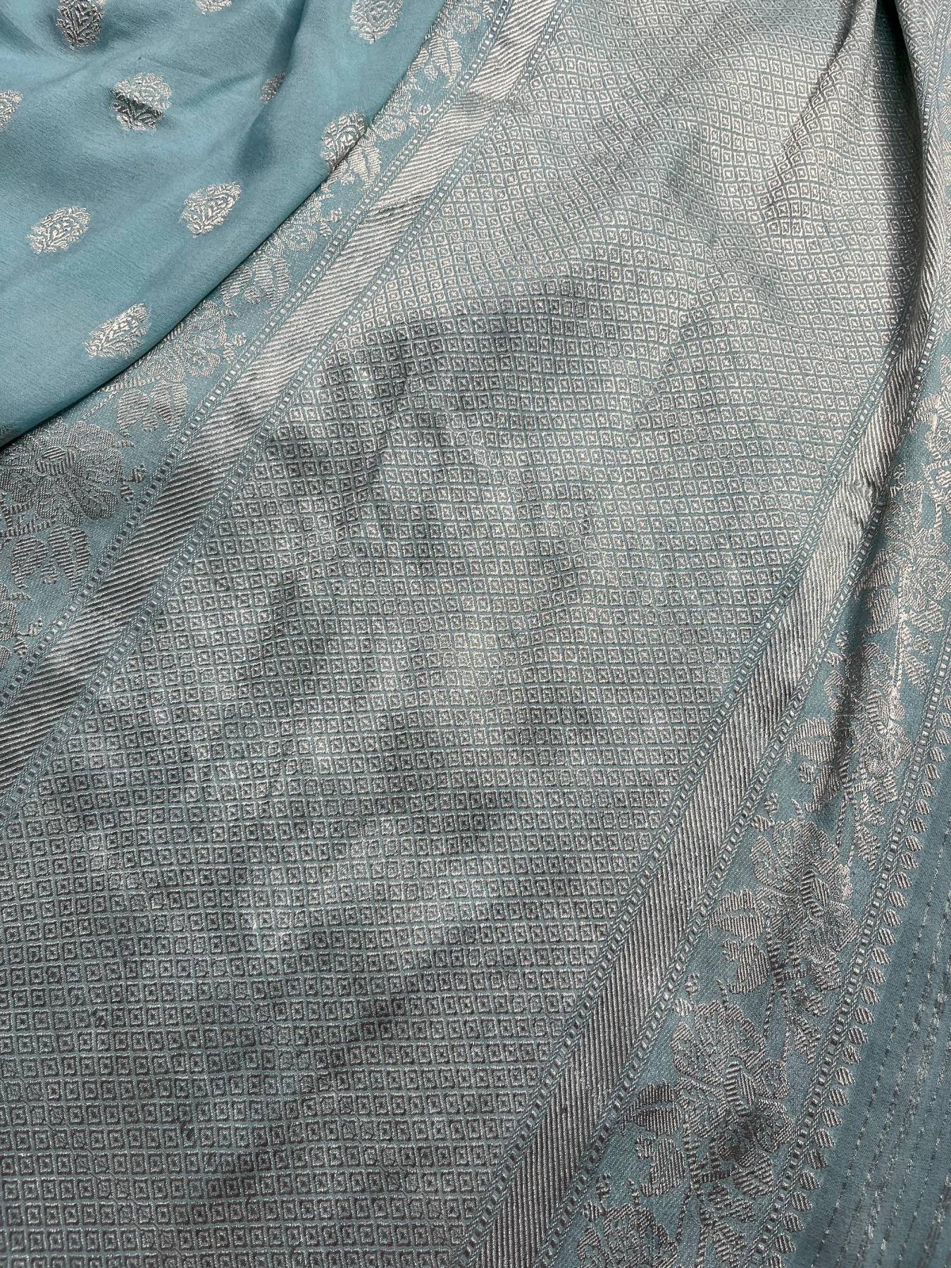 POWDER BLUE CHIFFON PURE HANDLOOM BANARASI SAREE