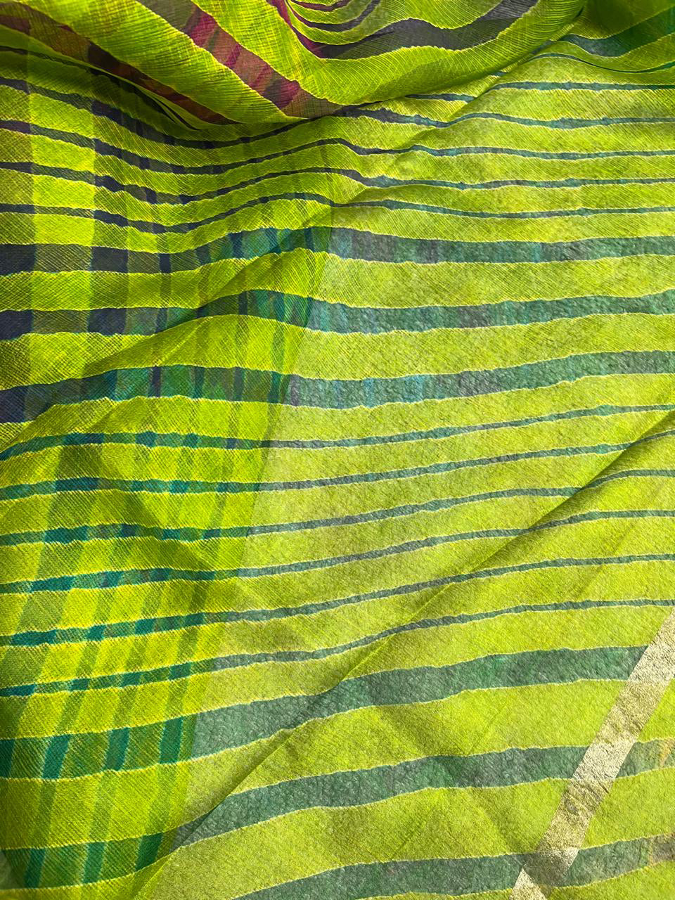 PARROT GREEN KOTA PURE HANDLOOM LEHERIYA SAREE