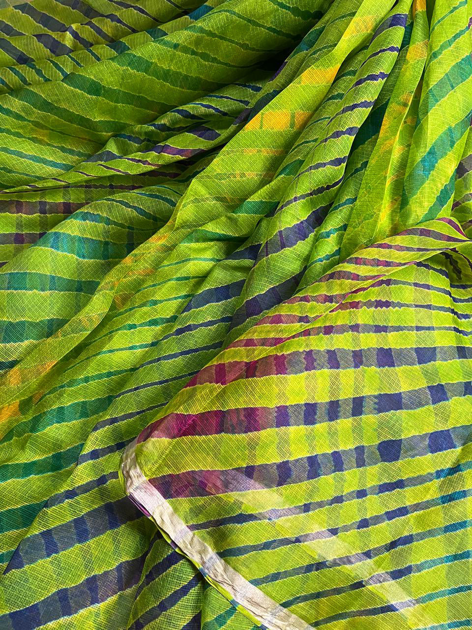 PARROT GREEN KOTA PURE HANDLOOM LEHERIYA SAREE