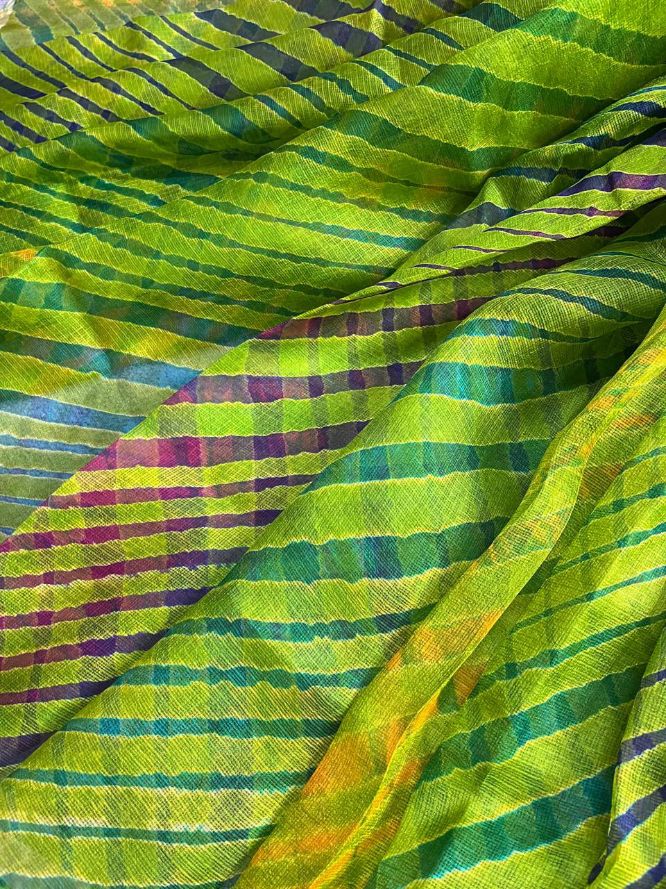 PARROT GREEN KOTA PURE HANDLOOM LEHERIYA SAREE