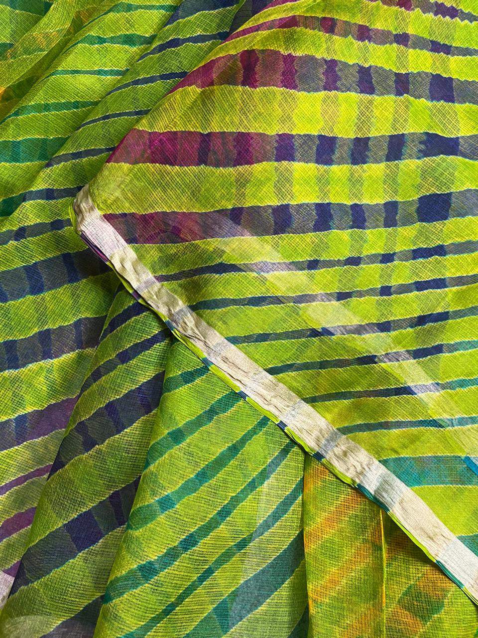 PARROT GREEN KOTA PURE HANDLOOM LEHERIYA SAREE