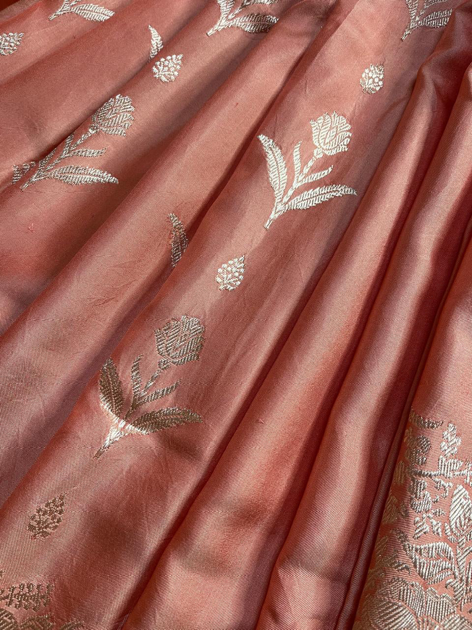 CORAL BOTH SIDE SILK PURE HANDLOOM BANARASI SAREE