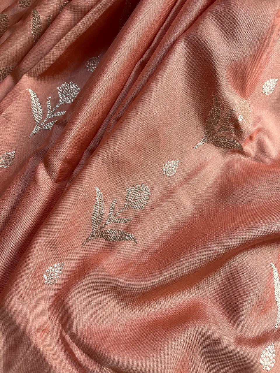CORAL BOTH SIDE SILK PURE HANDLOOM BANARASI SAREE