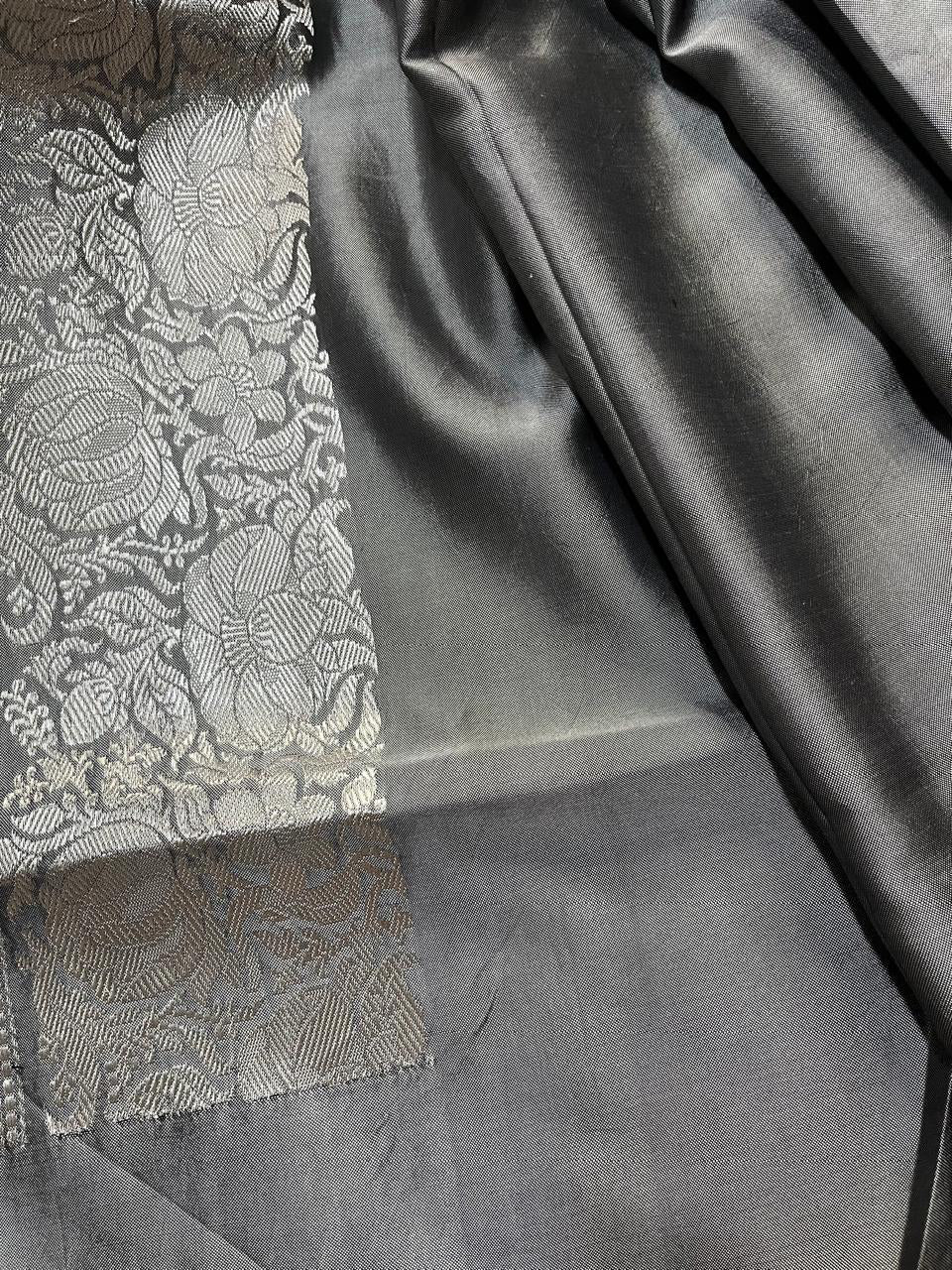 GREY BOTH SIDE SILK PURE HANDLOOM BANARASI SAREE