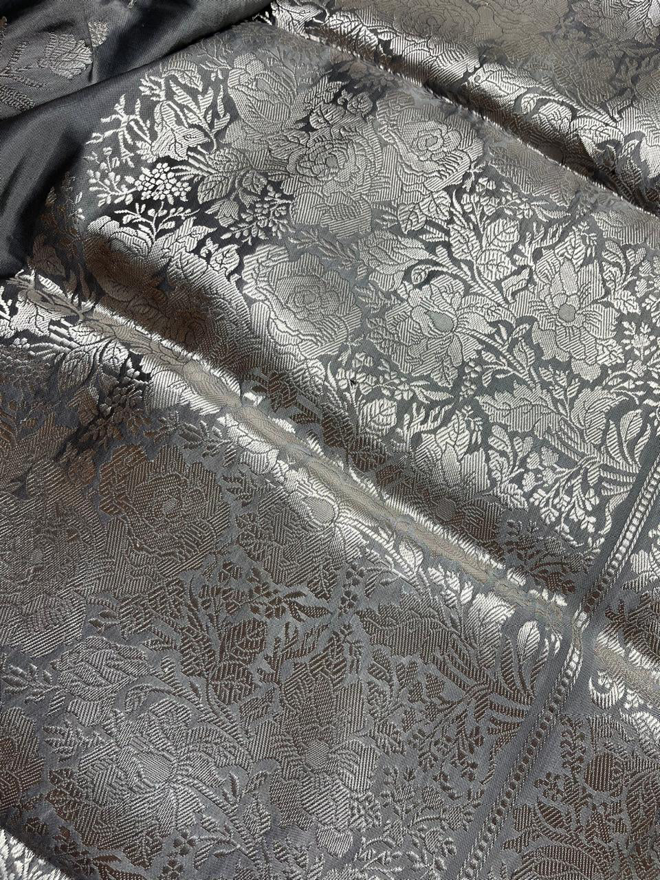 GREY BOTH SIDE SILK PURE HANDLOOM BANARASI SAREE