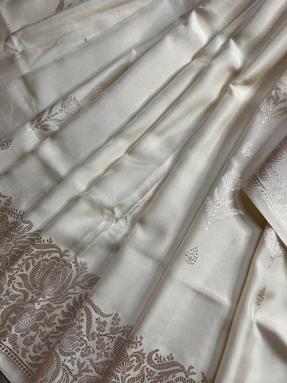 WHITE BOTH SIDE SILK PURE HANDLOOM BANARASI SAREE